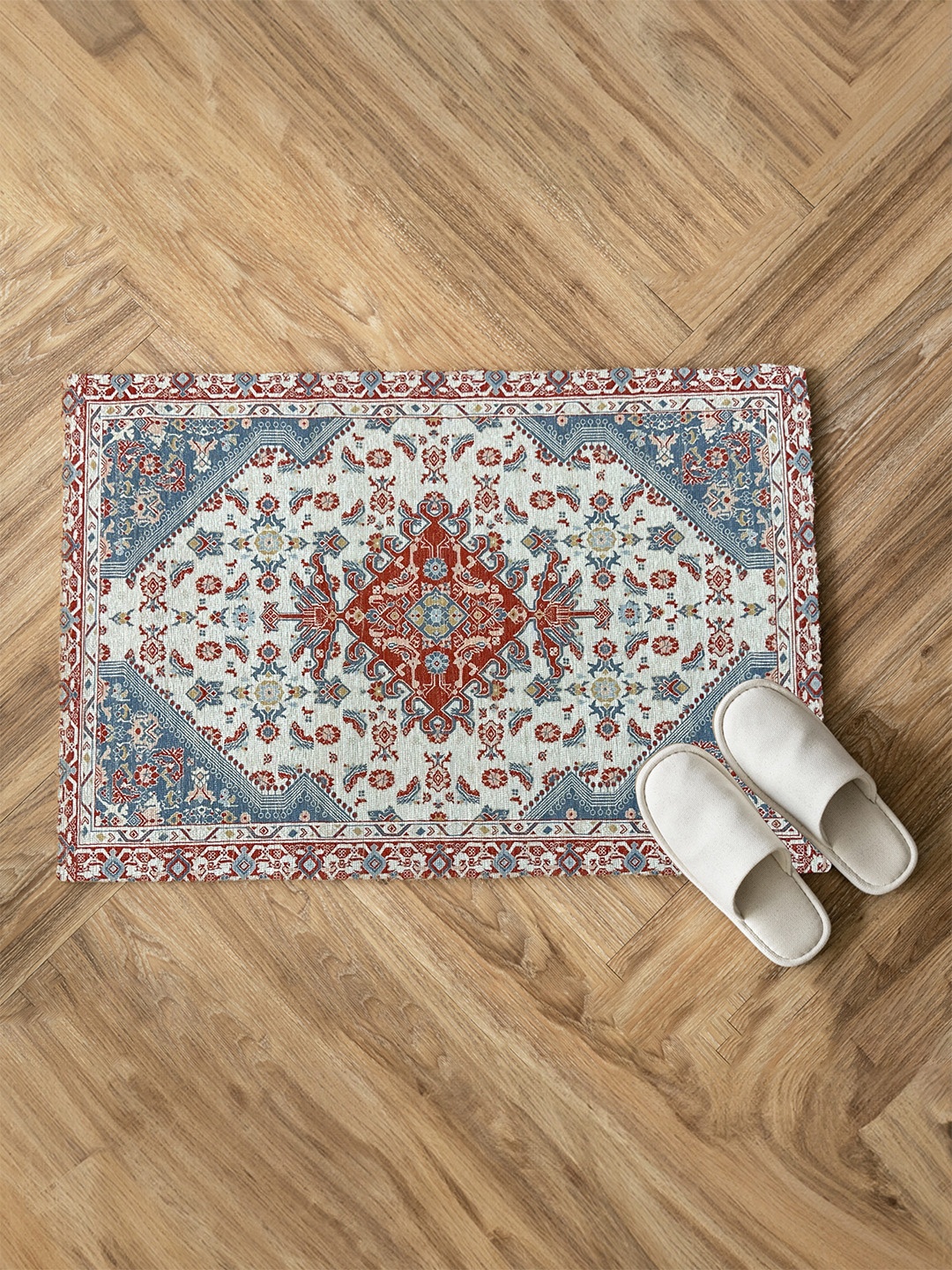 

URBAN SPACE Red & White Ethnic Motifs Printed Vintage Anti-Skid Carpet