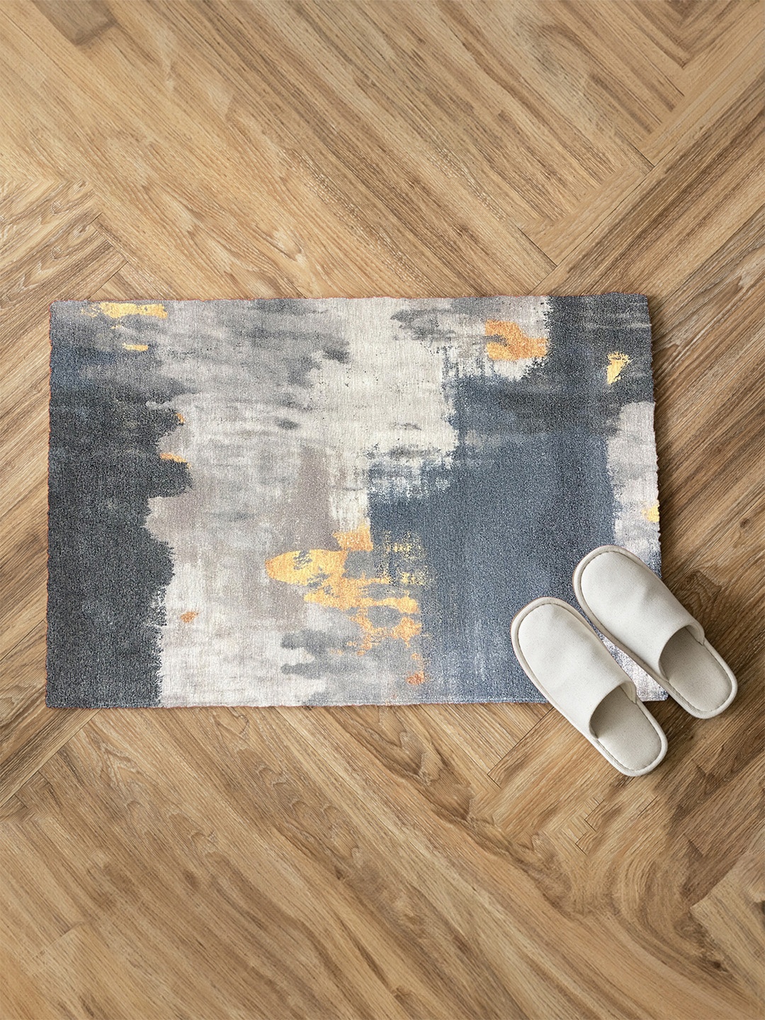 

URBAN SPACE Grey Abstract Printed Anti-Skid Carpet
