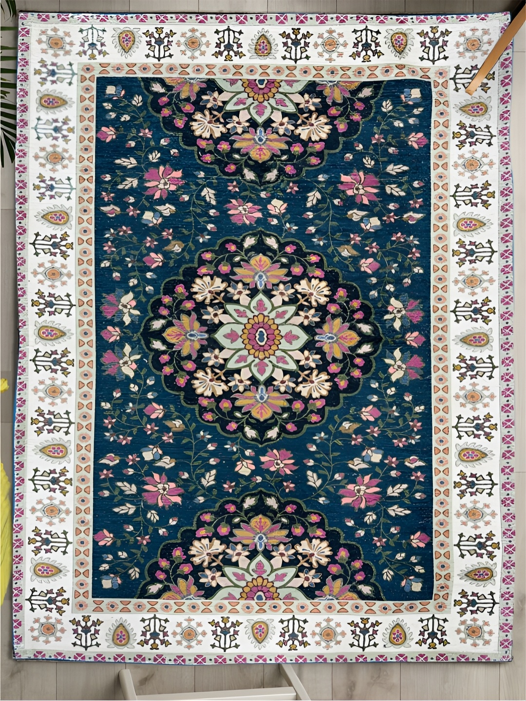 

URBAN SPACE Blue & Beige Ethnic Motifs Printed Vintage Anti-Skid Carpet