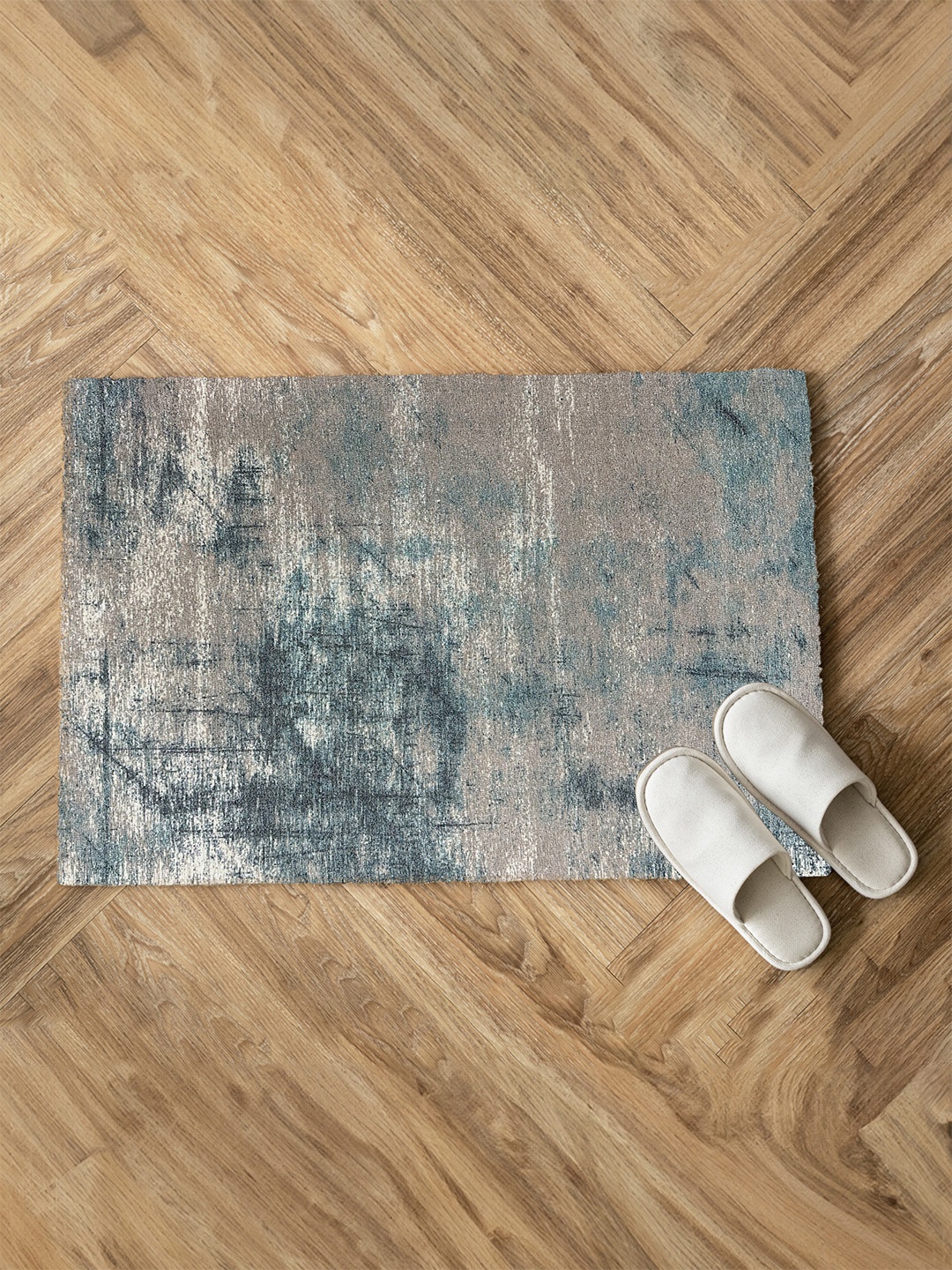 

URBAN SPACE Grey & Blue Abstract Printed Vintage Anti-Skid Carpet
