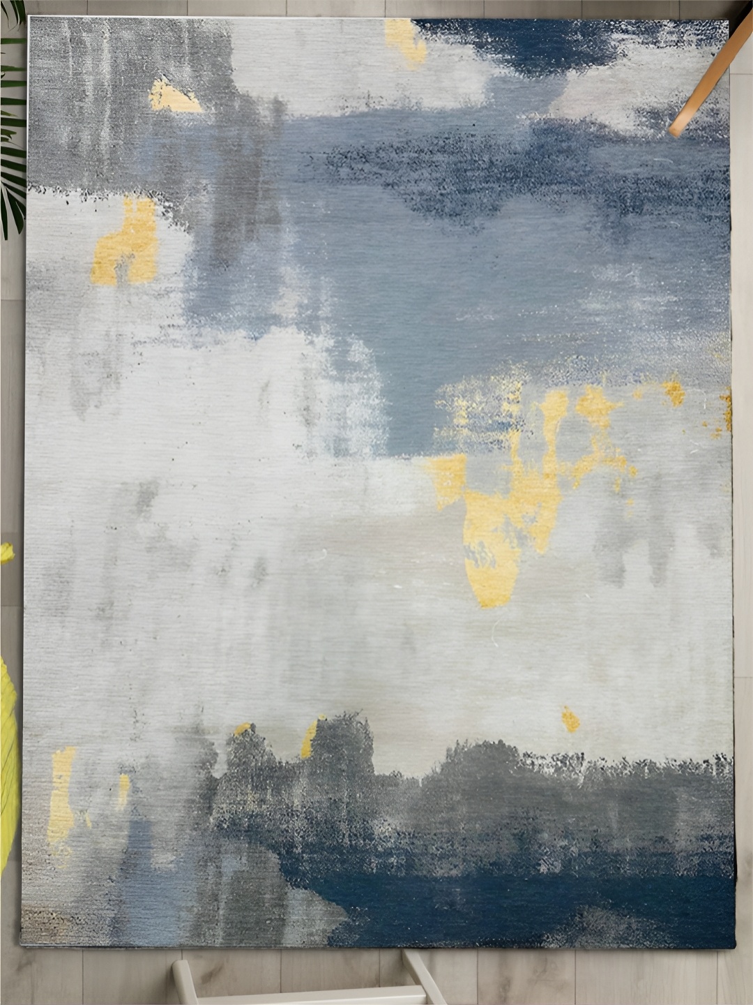 

URBAN SPACE Grey Abstract Printed Anti-Skid Carpet
