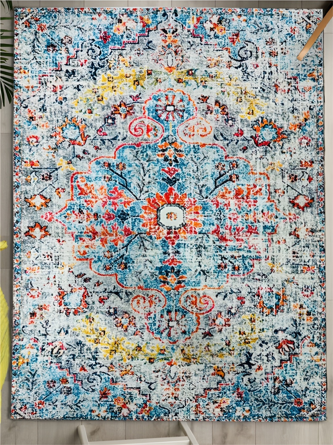 

URBAN SPACE Blue & Red Ethnic Motifs Printed Vintage Anti-Skid Carpet