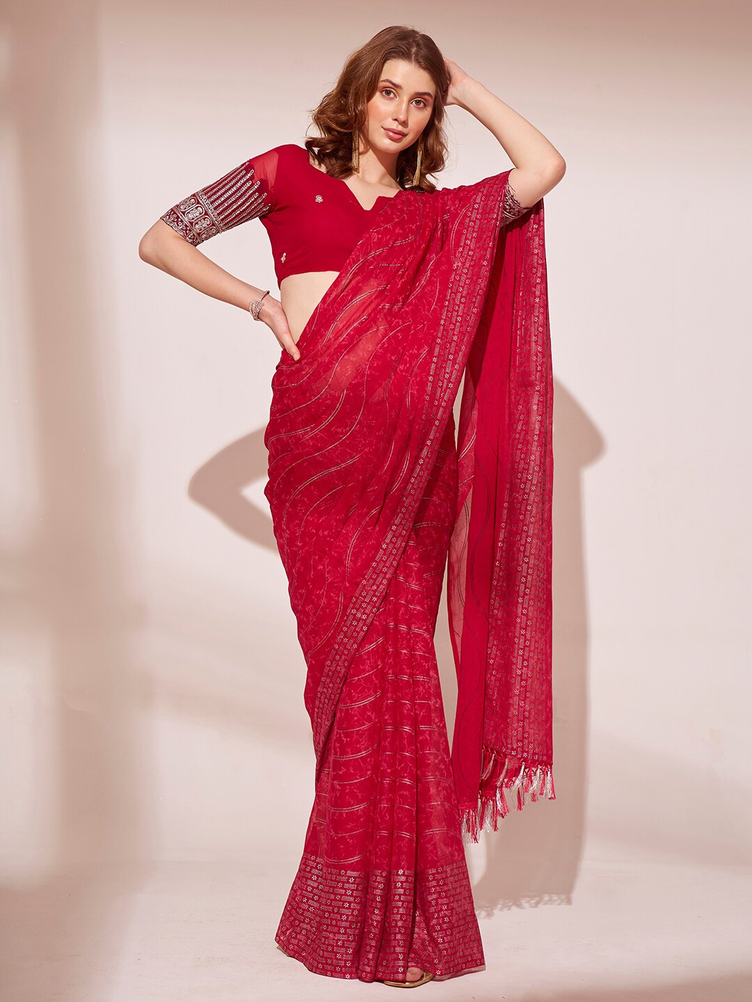 

Mitera Pure Georgette Saree, Red
