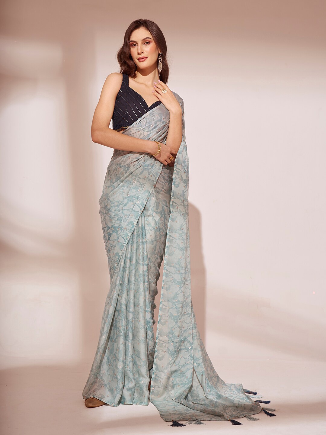 

Mitera Abstract Pure Georgette Saree, Blue