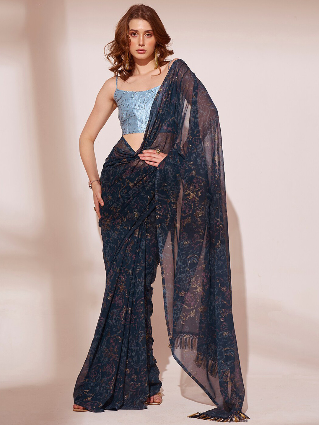

Mitera Women Navy Blue Sarees