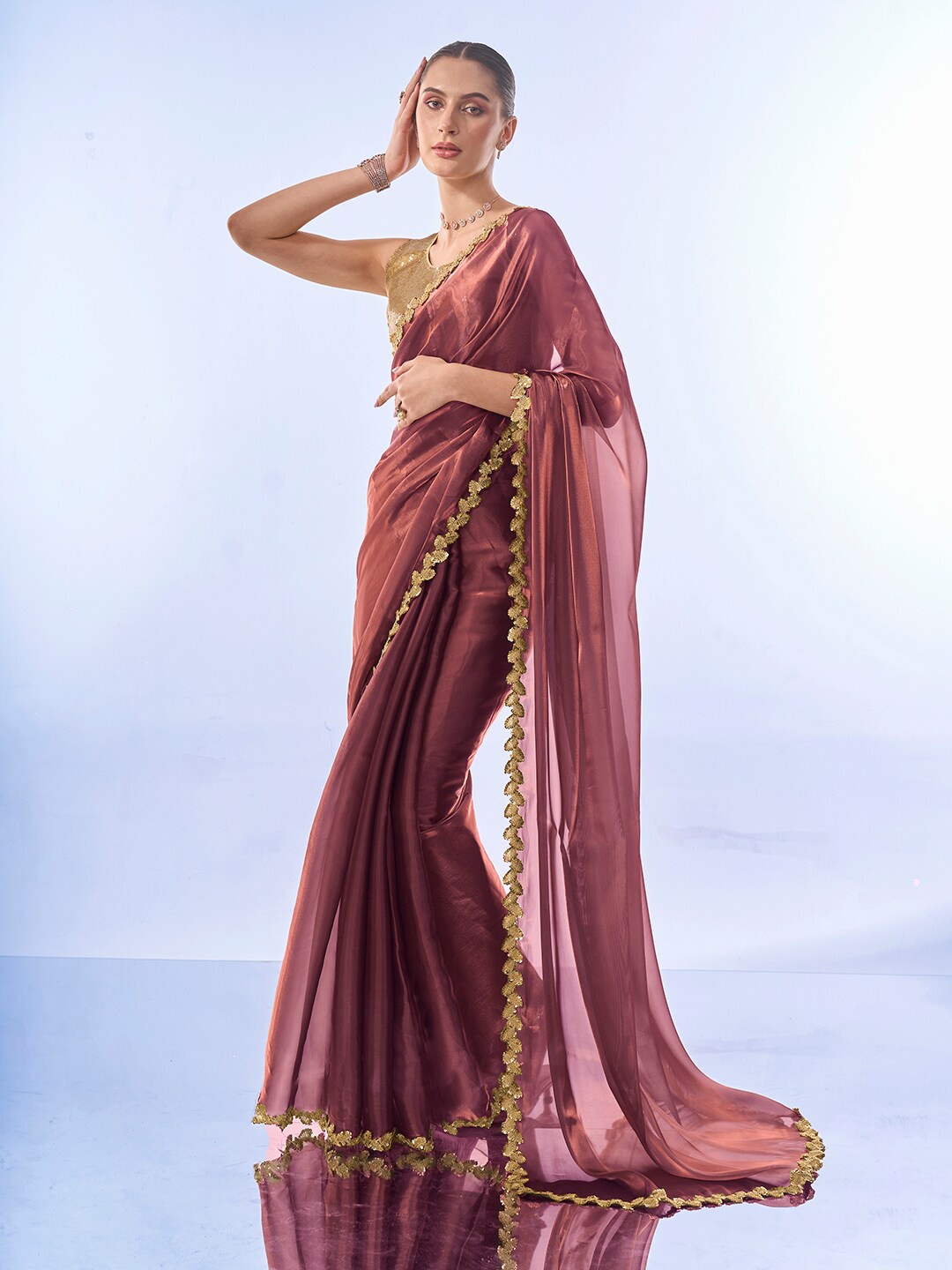 

Mitera Sequinned Organza Saree, Metallic