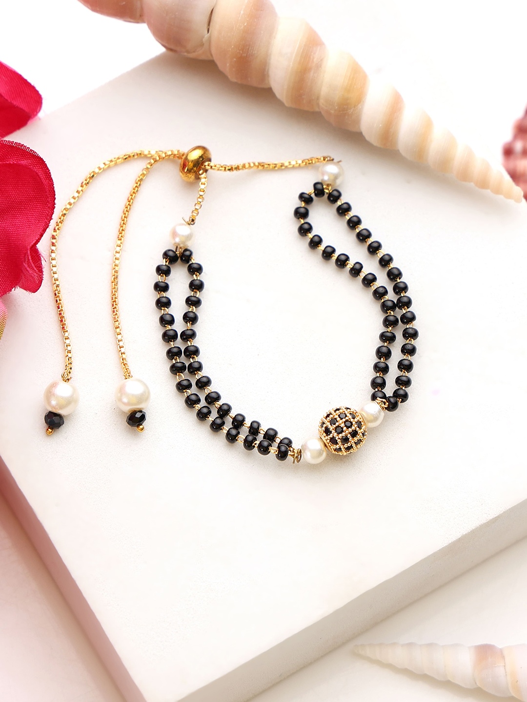 

Mali Fionna Gold-Plated Artificial Stones and Beads Mangalsutra Bracelet