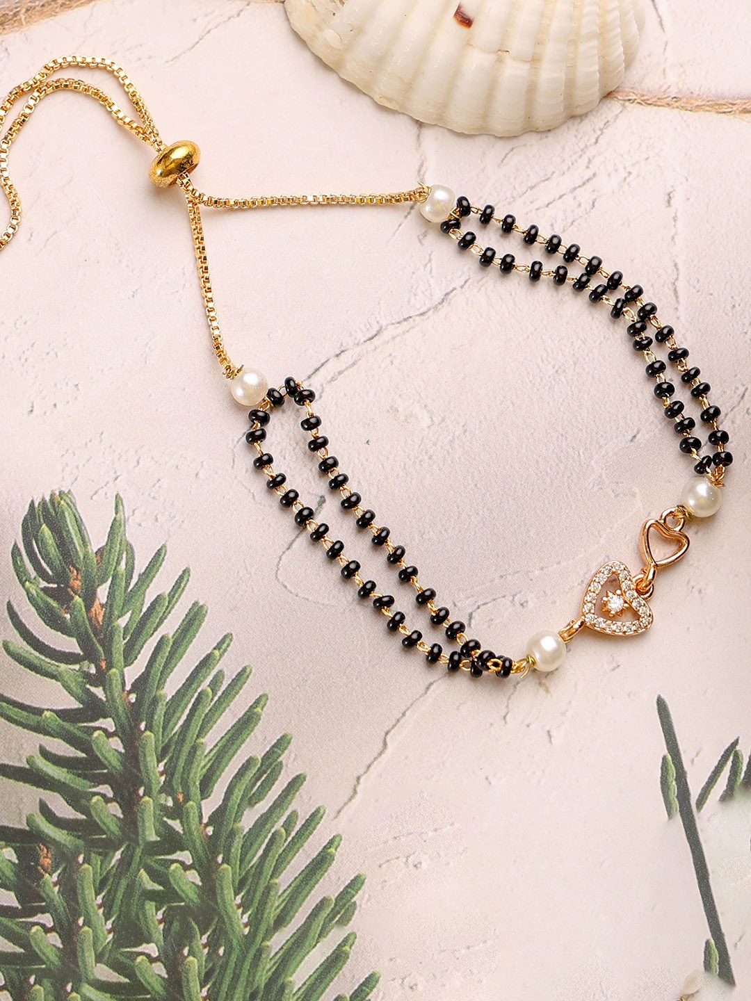 

Mali Fionna Gold-Plated Artificial Stones and Beads Mangalsutra Bracelet
