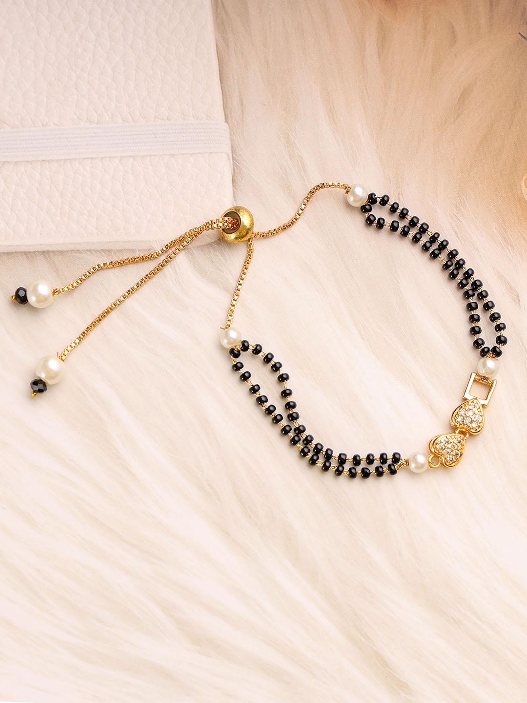 

Mali Fionna Gold-Plated Artificial Stones and Beads Mangalsutra Bracelet