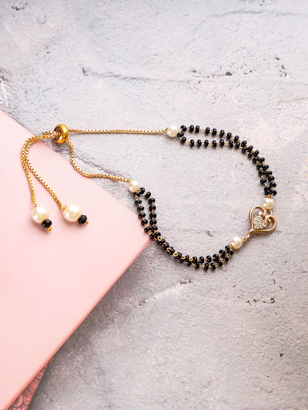 

Mali Fionna Gold-Plated Artificial Stones and Beads Mangalsutra Bracelet