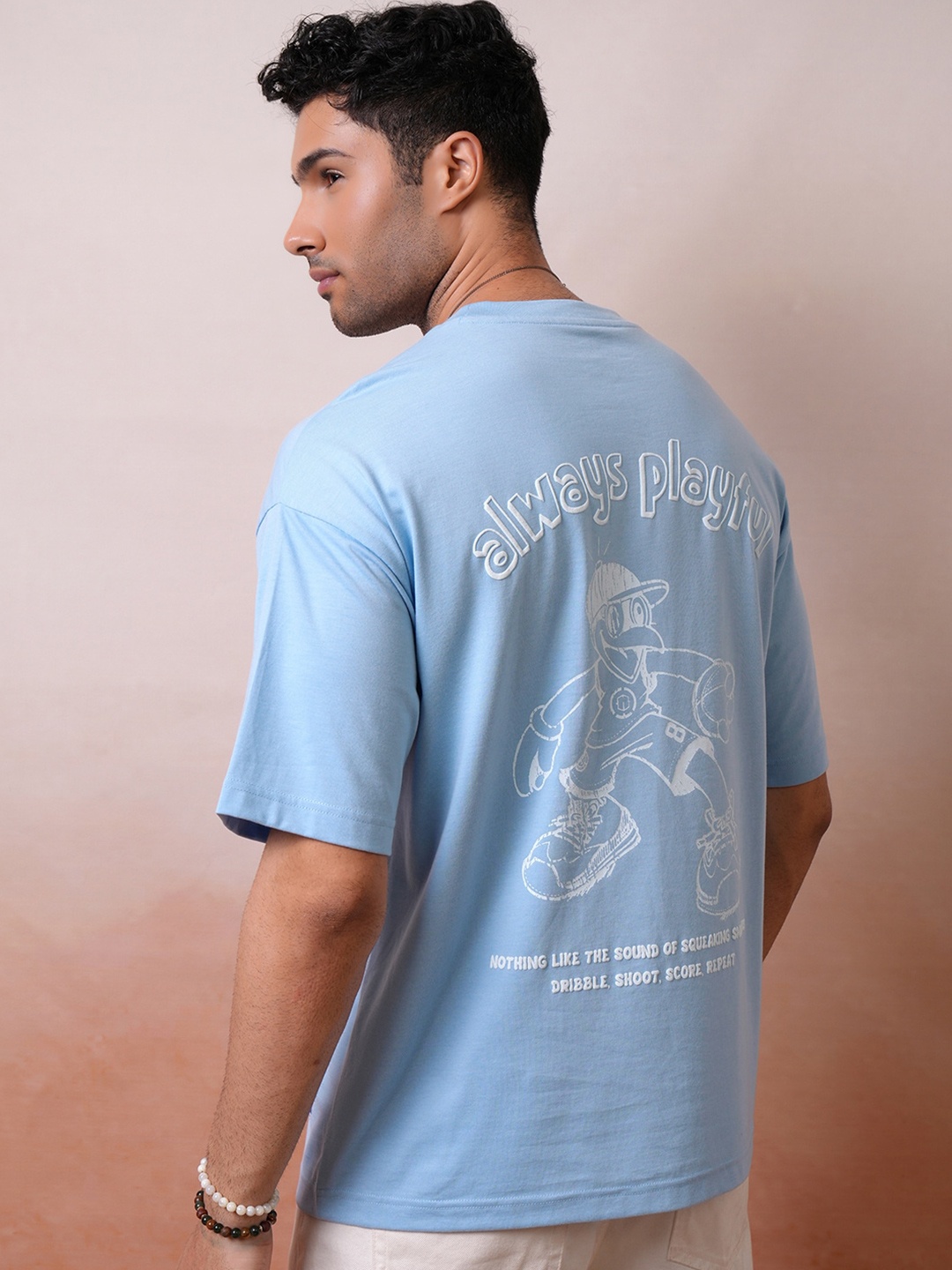 

Locomotive Men Premium Puff Printed Round Neck Half Sleeve Oversized T-shirt, Blue