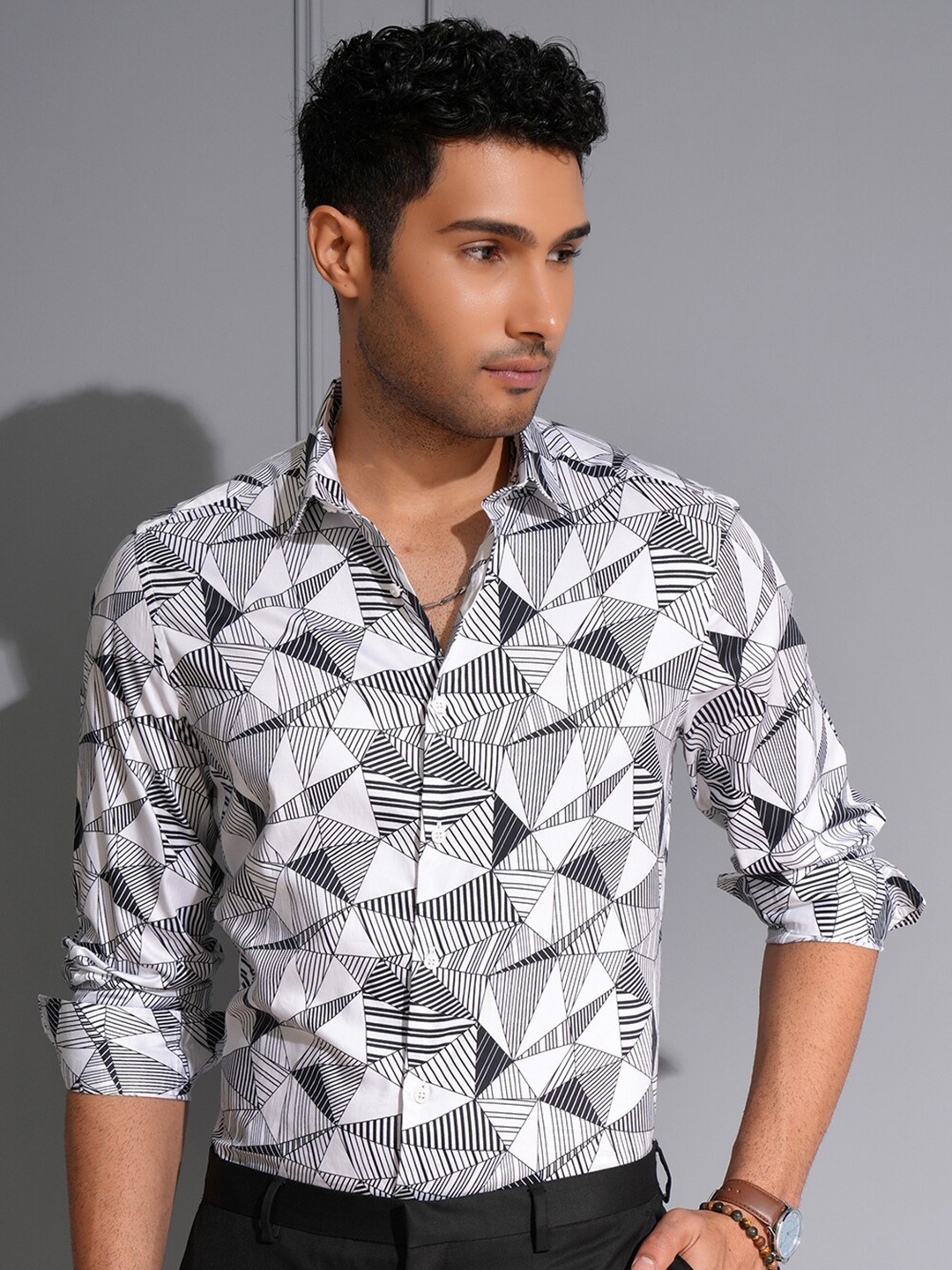 

Locomotive Men Premium Satin Printed Party Shirt, White
