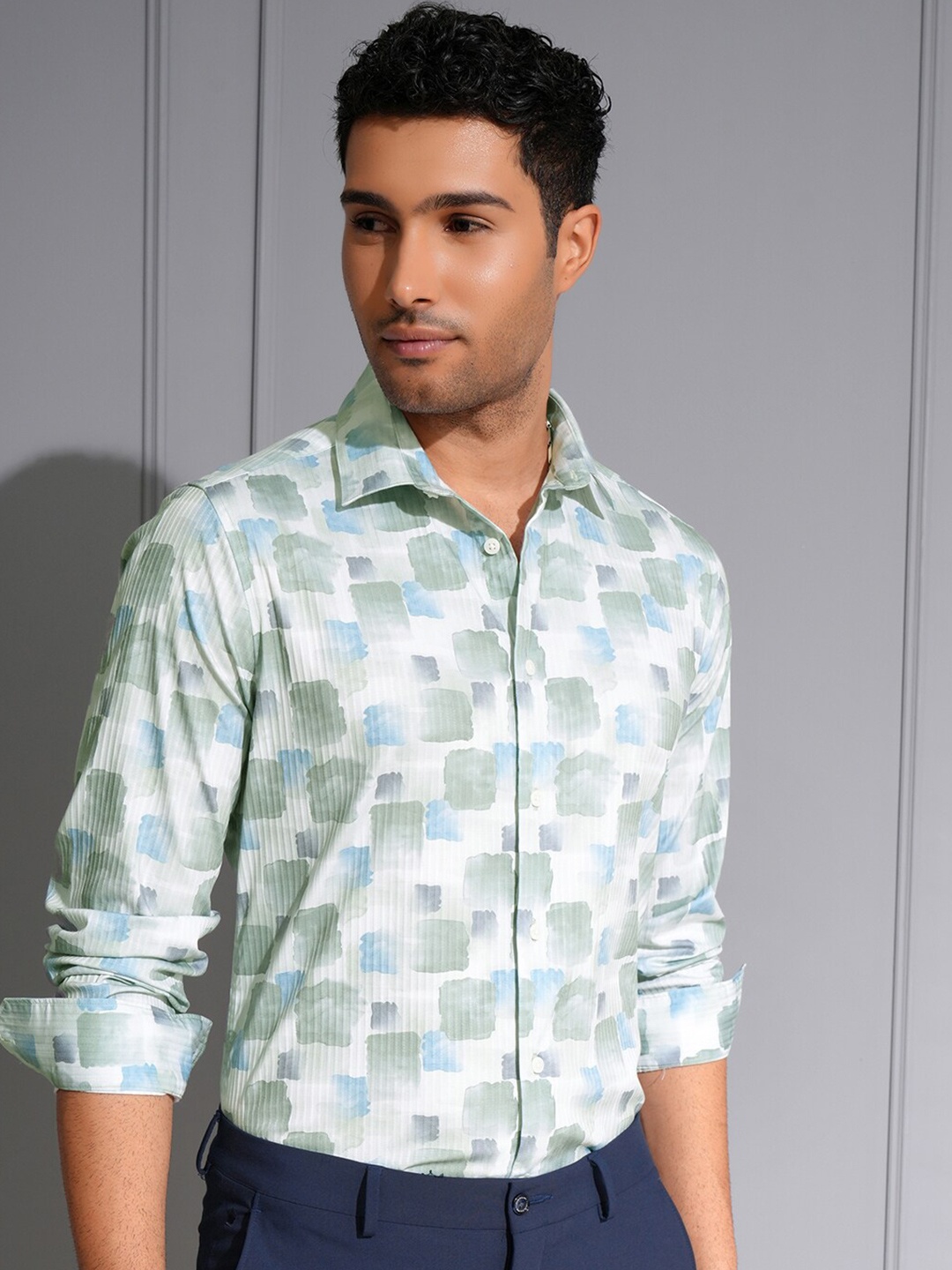 

Locomotive Men Premium Dobby Textured Printed Occasion Shirt, Olive