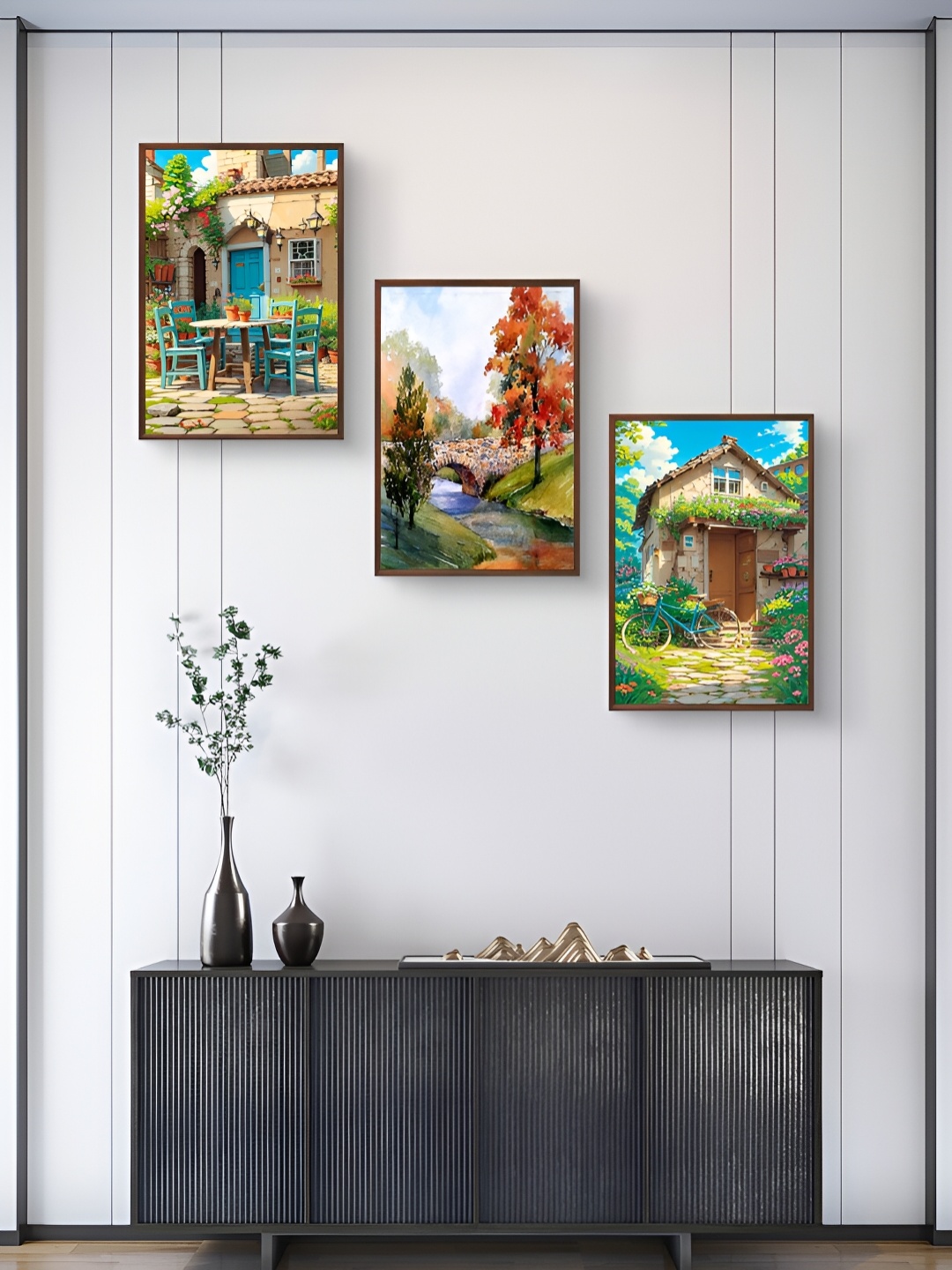 

999Store Green & Orange 3 Pieces Wall Arts