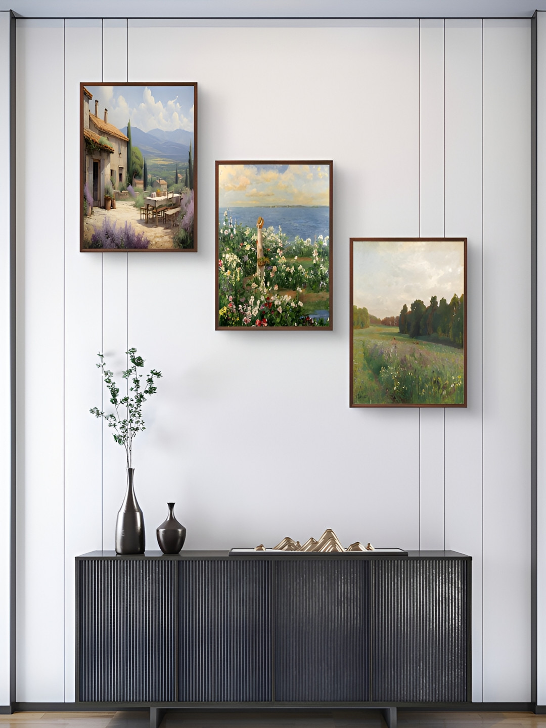 

999Store Green & White 3 Pieces Floral And Botanical Wall Arts