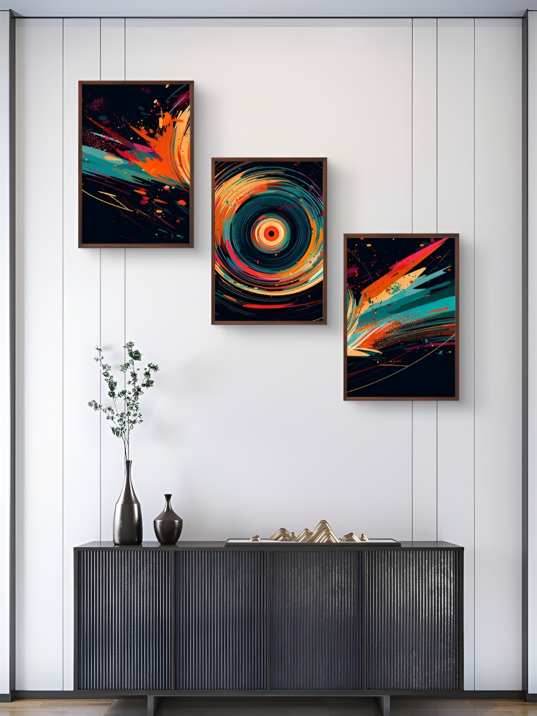 

999Store Black & Red 3Pcs Abstract Wall Paintings