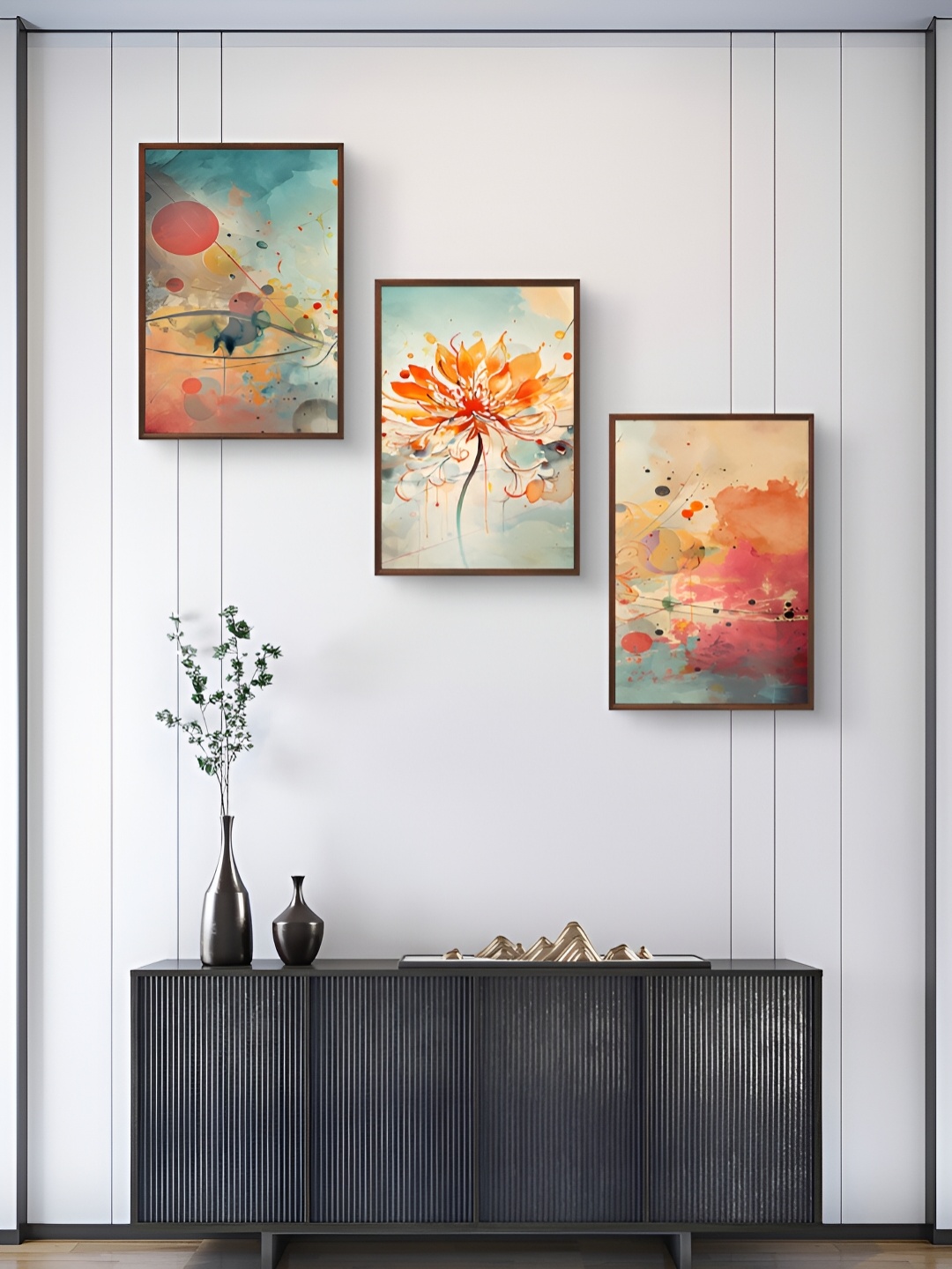 

999Store Brown & Orange 3Pcs Floral And Botanical Wall Paintings