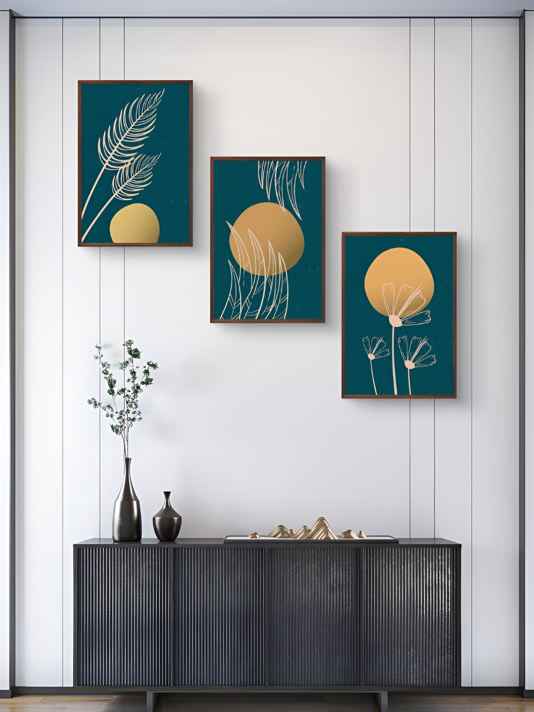 

999Store Green & Beige 3Pcs Other Wall Paintings