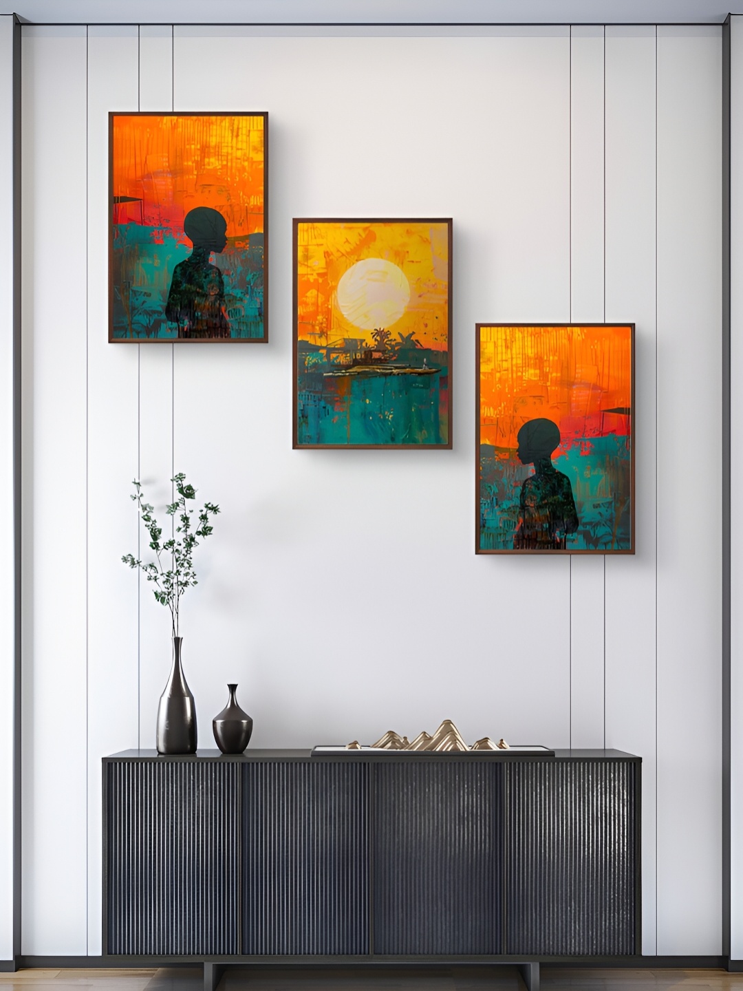 

999Store Orange & Teal Blue 3Pcs Other Wall Paintings