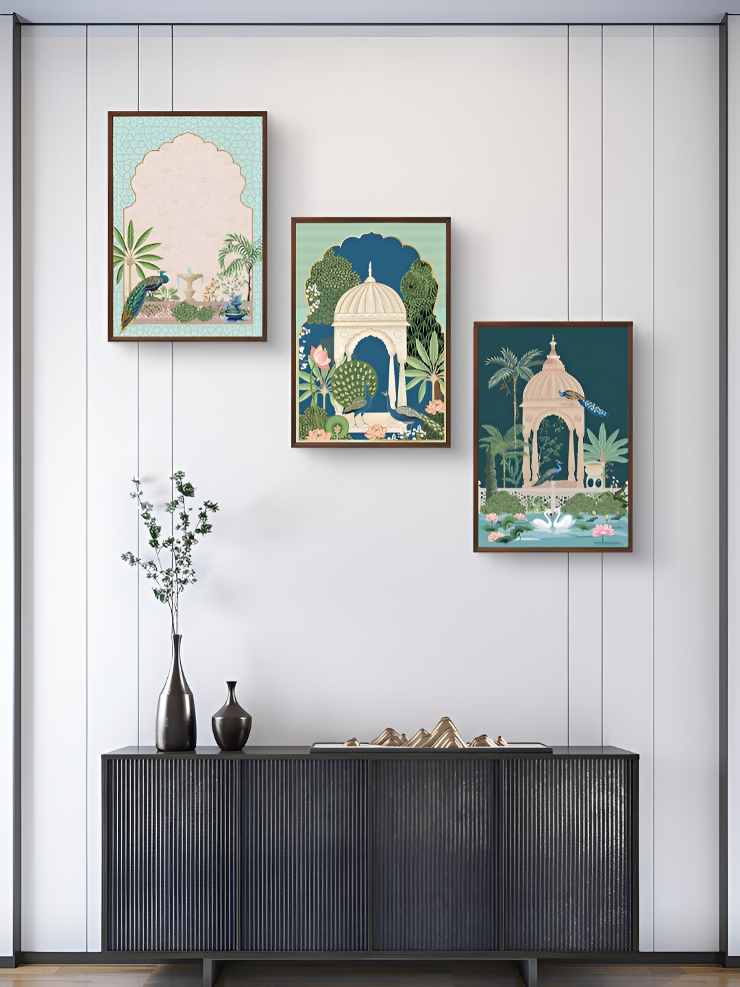 

999Store Green & Beige 3 Pieces Wall Arts