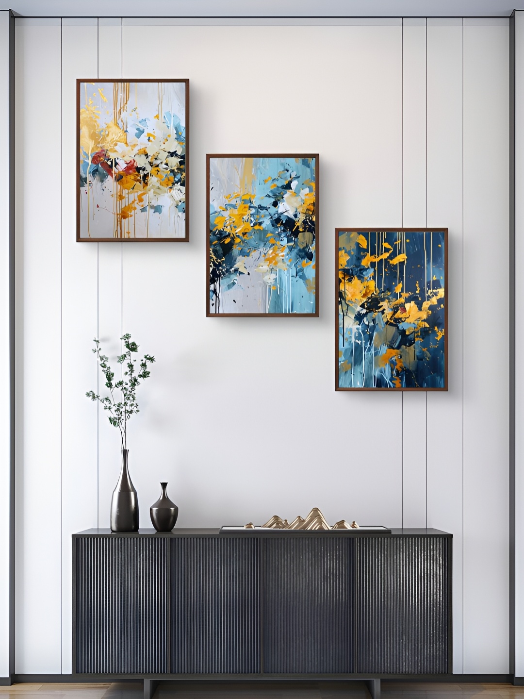 

999Store Grey & Blue 3 Pieces Abstract Wall Arts