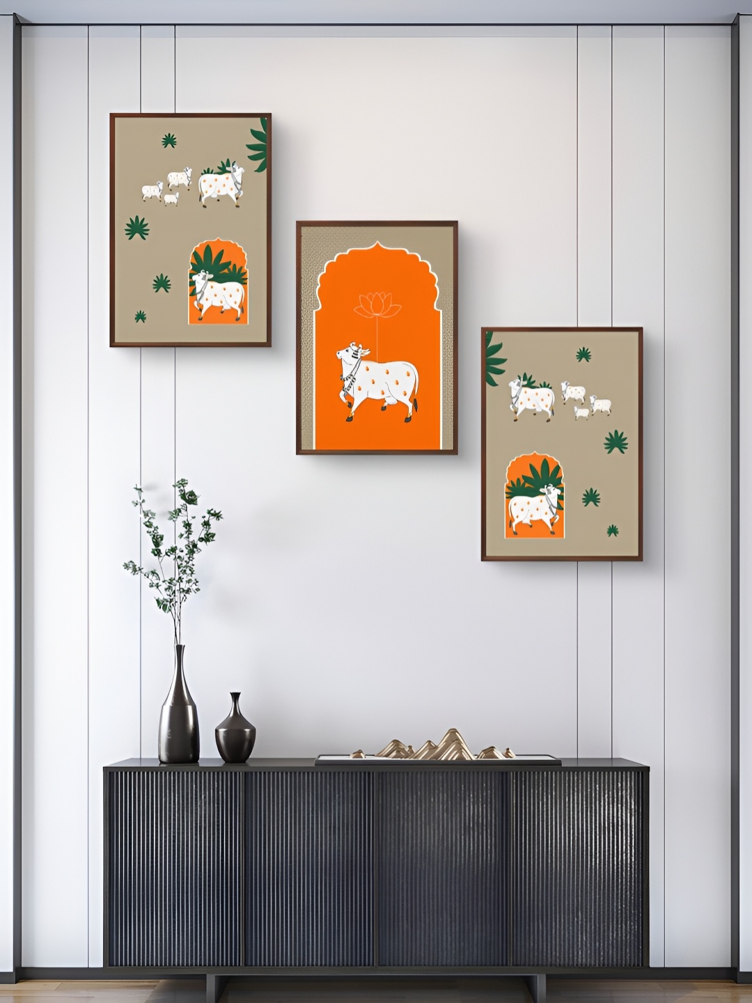 

999Store Brown & Orange 3 Pieces Birds And Animals Wall Arts