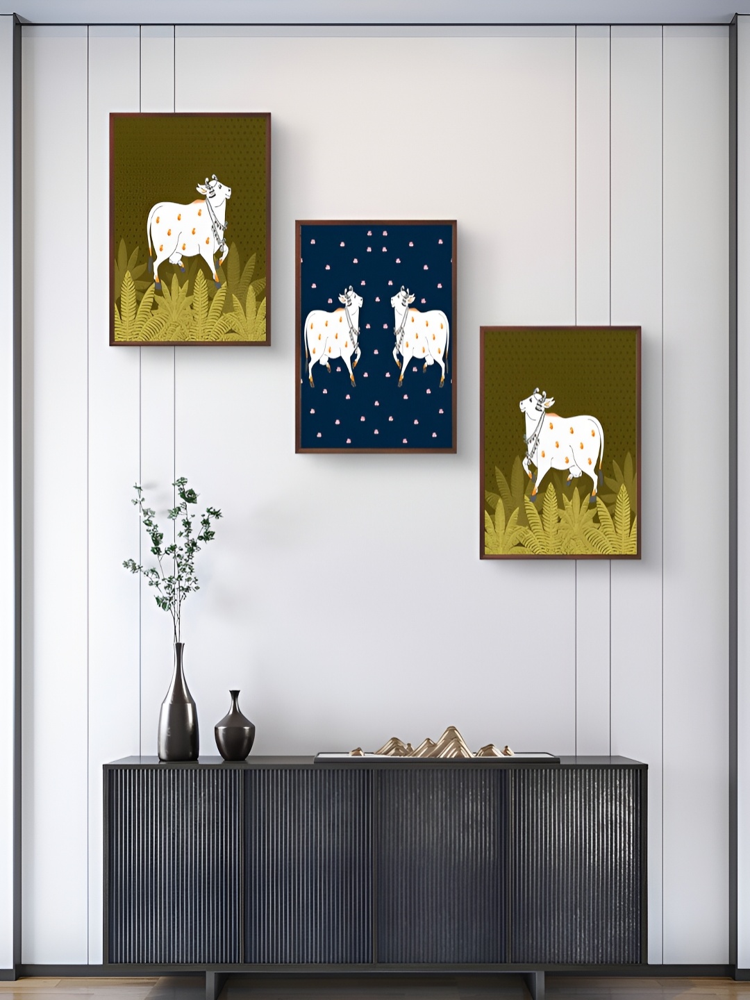 

999Store Black & White 3Pcs Birds And Animals Wall Paintings