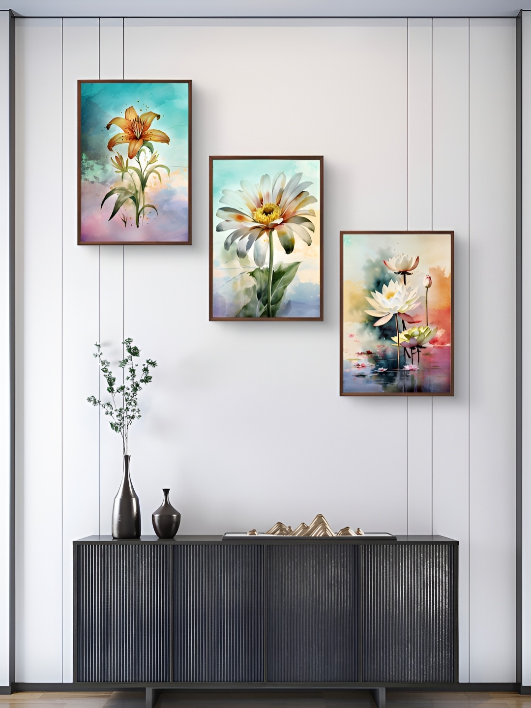

999Store Green & Red 3 Pieces Floral And Botanical Wall Arts