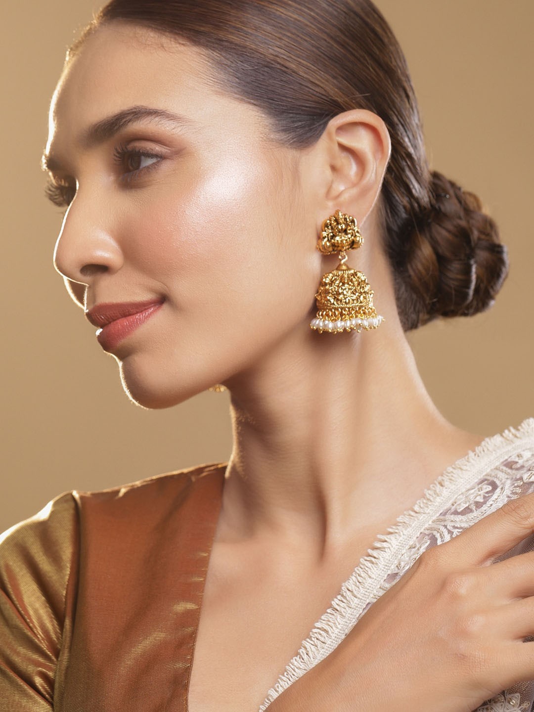 

Rubans Women 22K Gold Plated Divine Laxmi Temple Jhumka Earrings