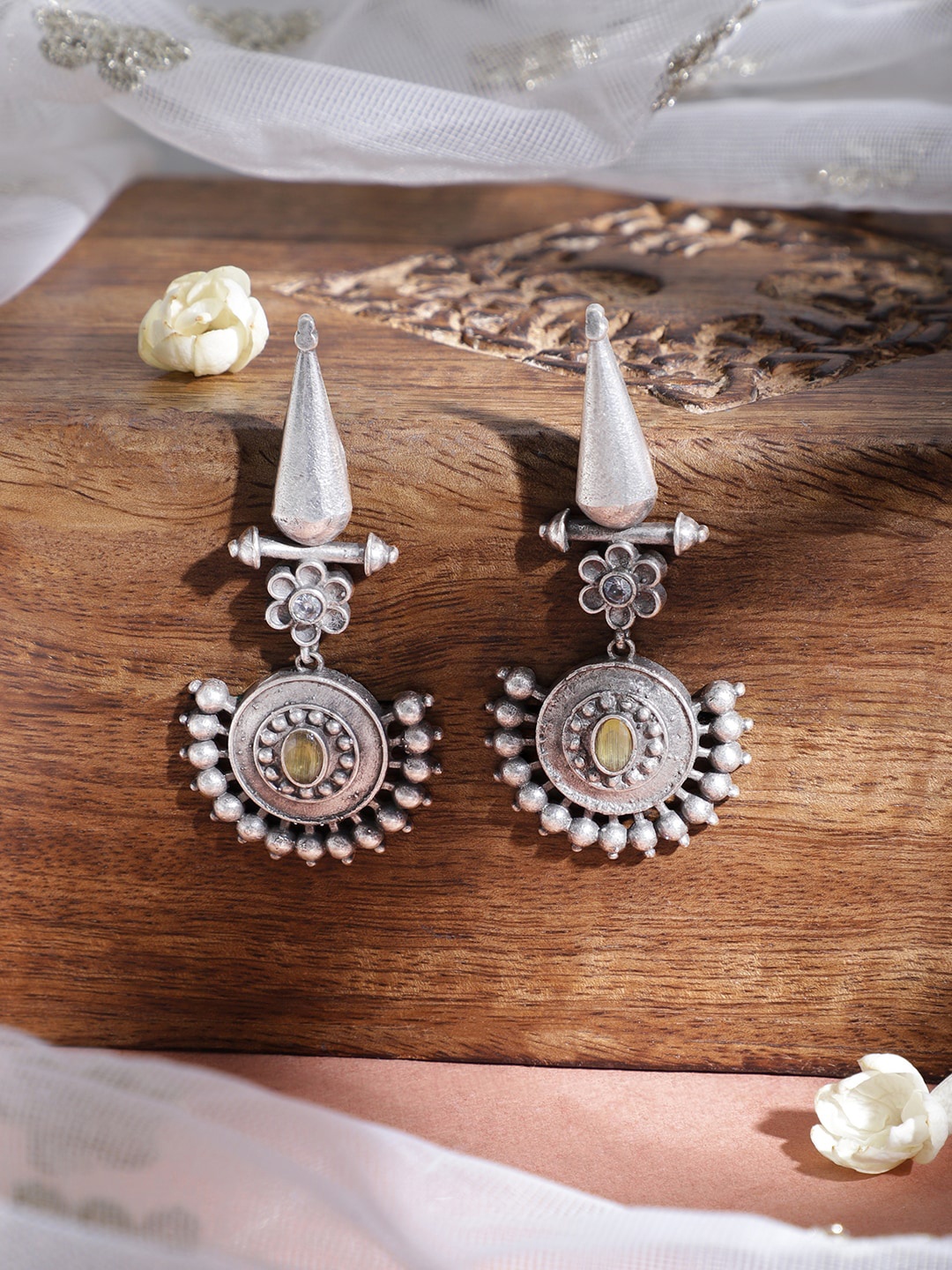 

Rubans Women Oxidised Rhodium Plated Classic Drop Earrings, Silver