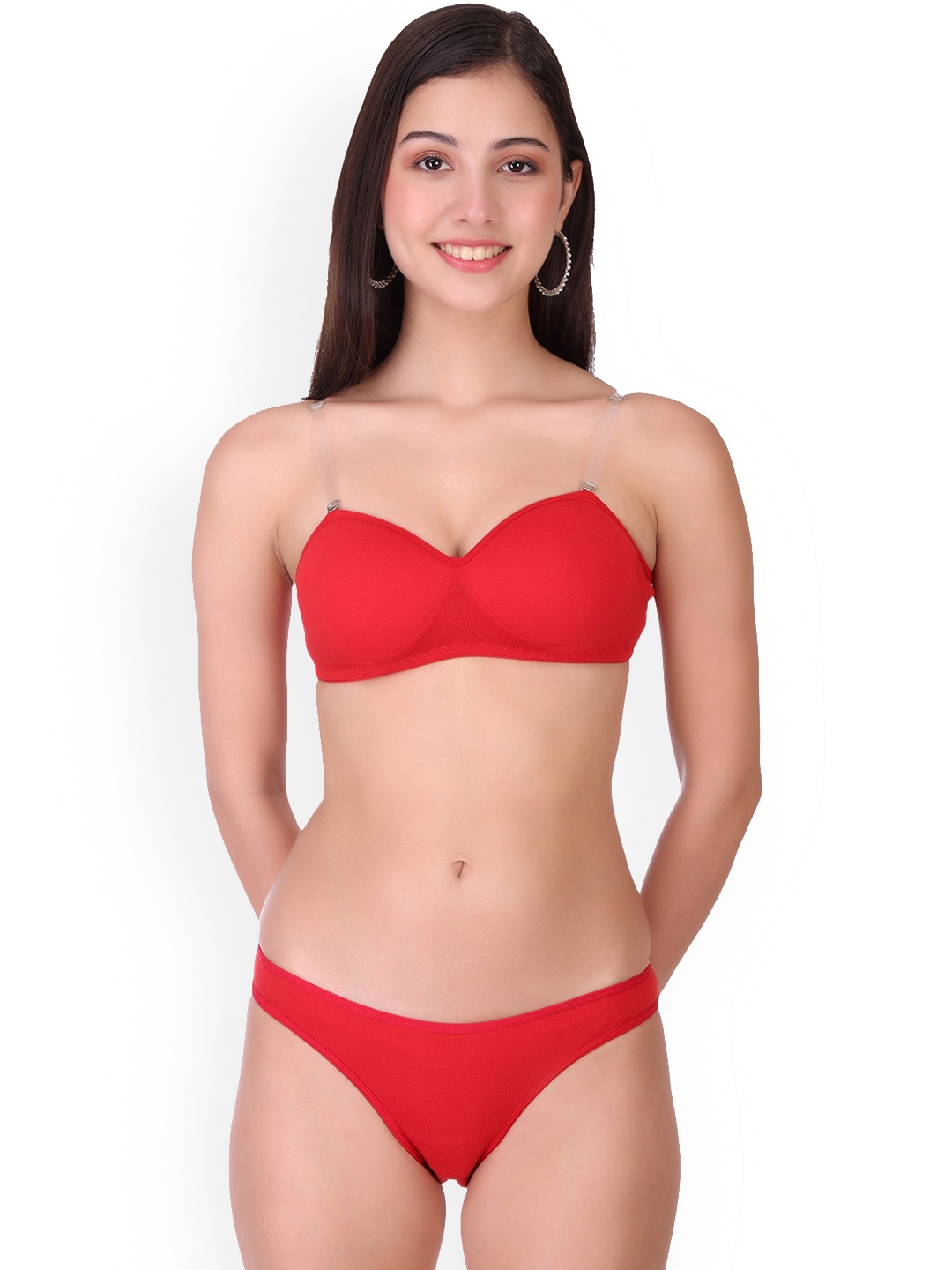 

Selfcare Solid Cotton Lightly Padded Bra And Panty Lingerie Set - SN2596, Red