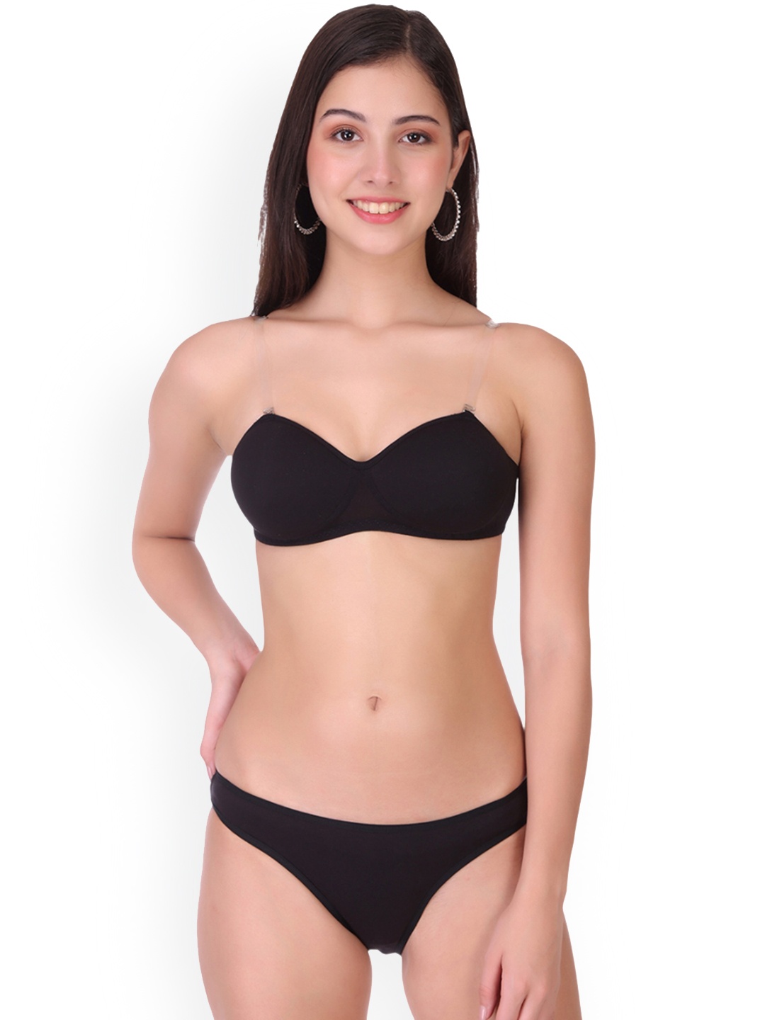 

Selfcare Solid Cotton Lightly Padded Bra And Panty Lingerie Set, Black