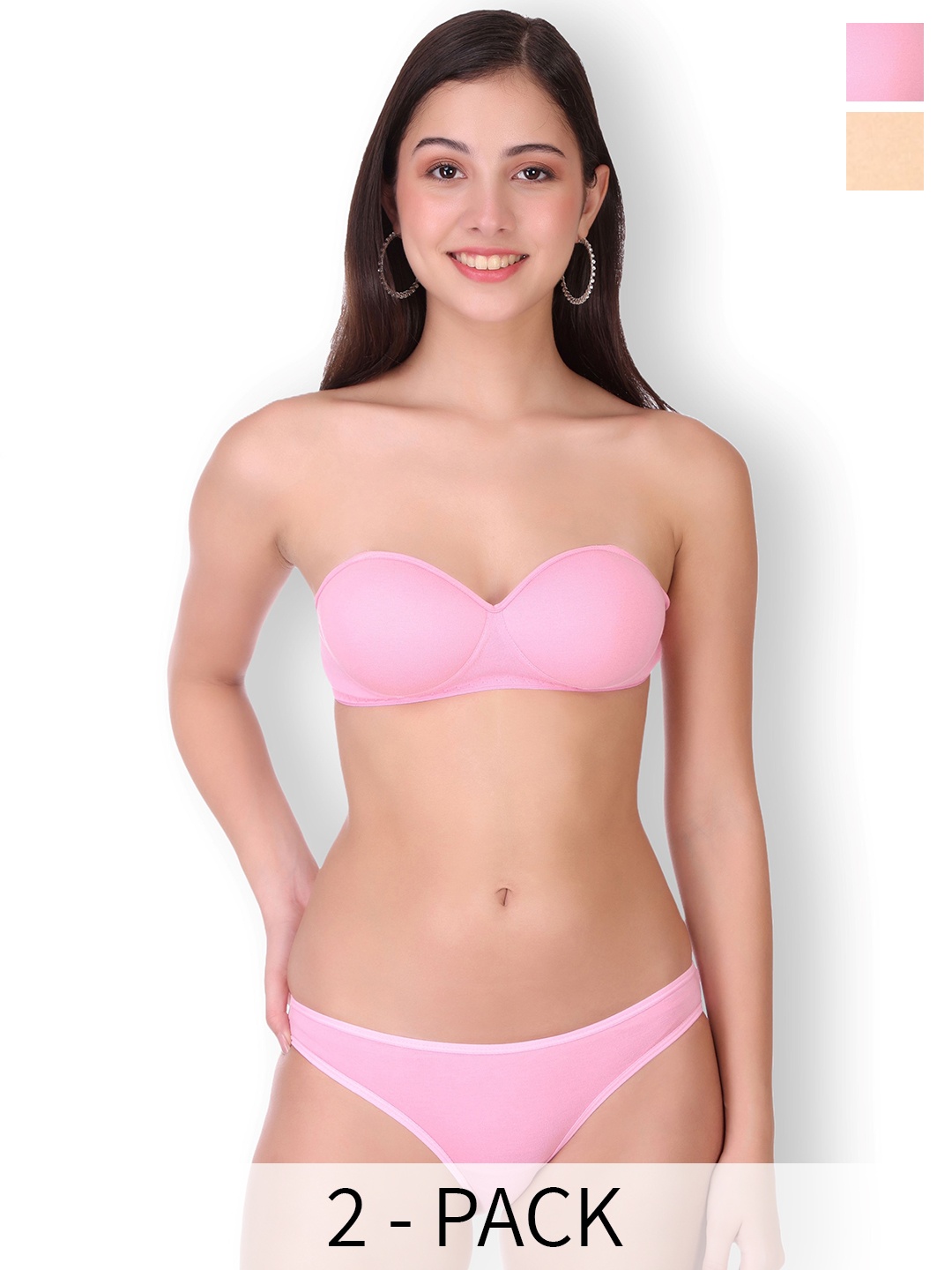 

Selfcare Pack of 2 Solid Cotton Lightly Padded Bra And Panty Lingerie Set- SN2602, Beige