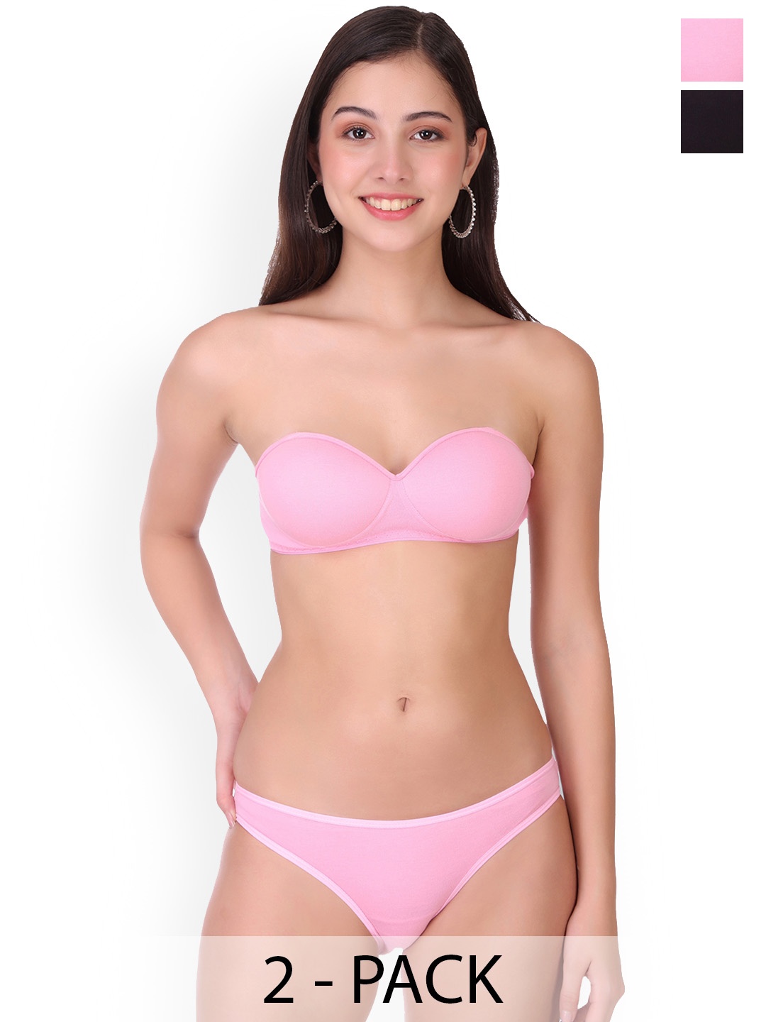 

Selfcare Pack of 2 Solid Cotton Lightly Padded Bra And Panty Lingerie Set- SN2598, Pink