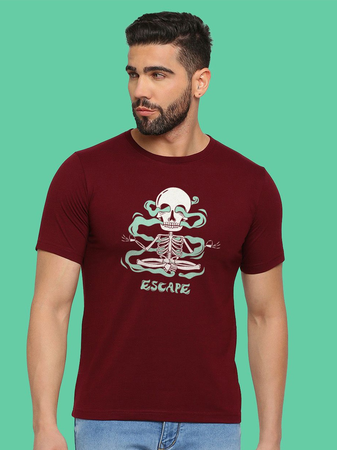 

MOD ECRU Unisex Round Neck Printed Cotton T-shirt, Maroon
