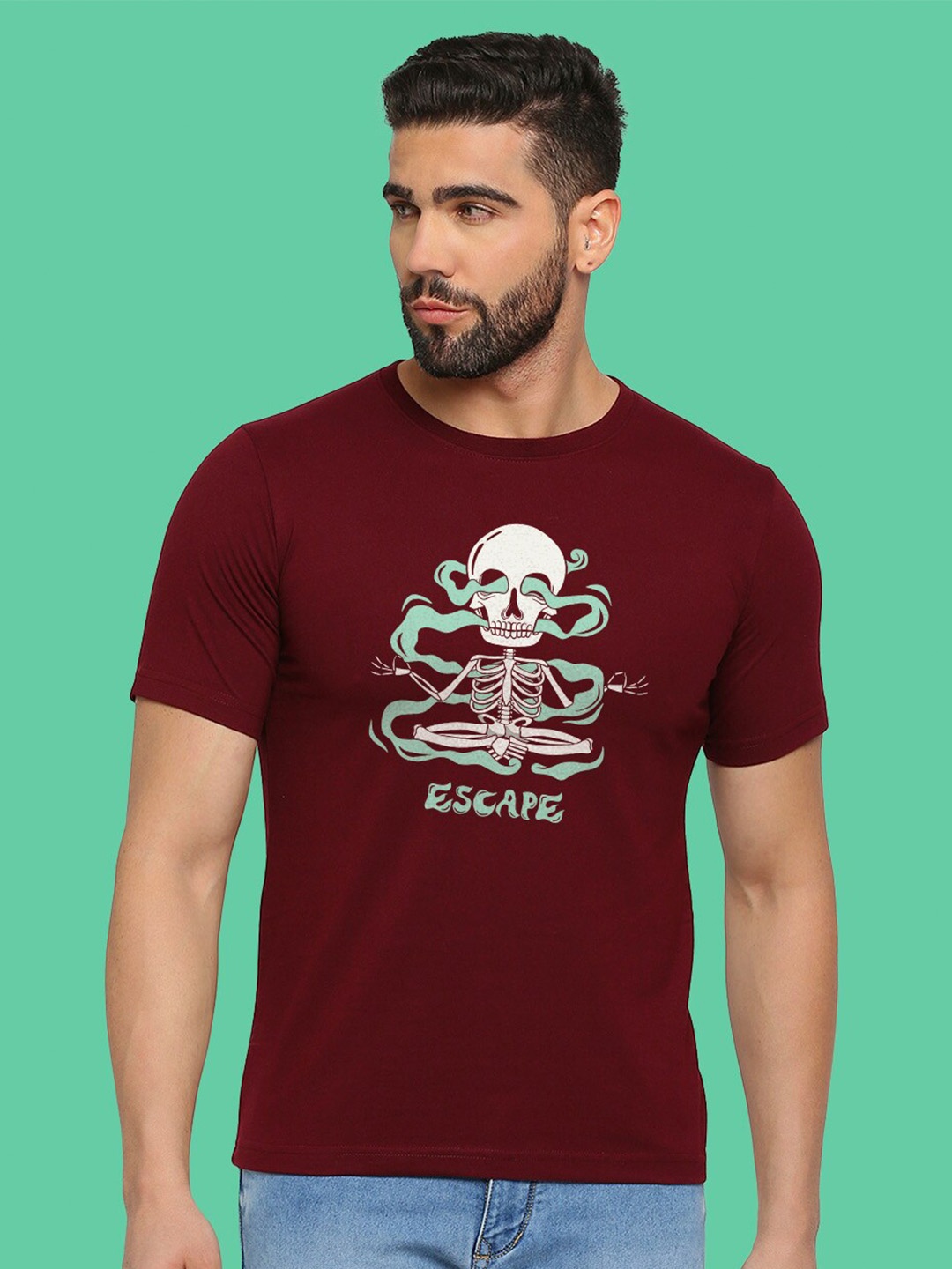 

MOD ECRU Graphic Printed Cotton T-shirt, Maroon