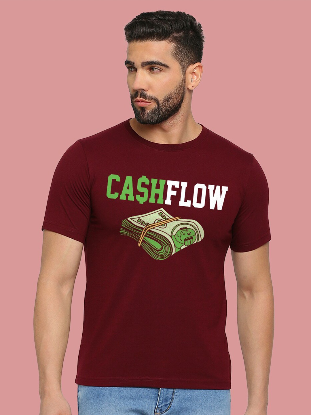 

MOD ECRU Unisex Round Neck Printed Cotton T-shirt, Maroon