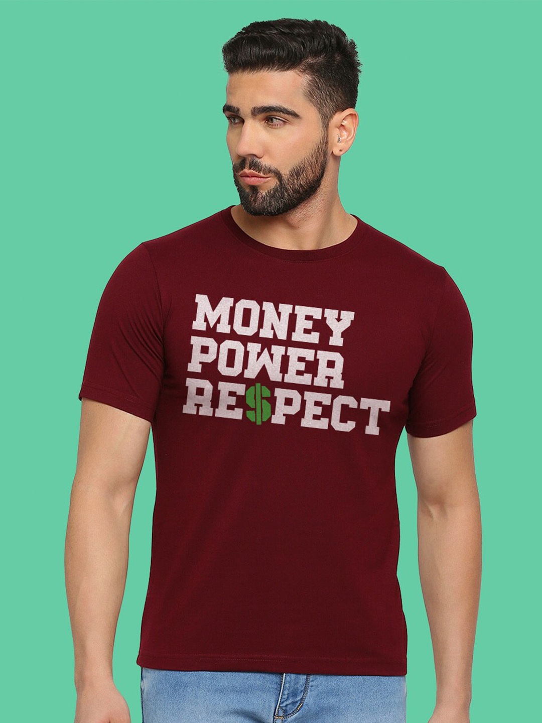 

MOD ECRU Unisex Round Neck Printed Cotton T-shirt, Maroon