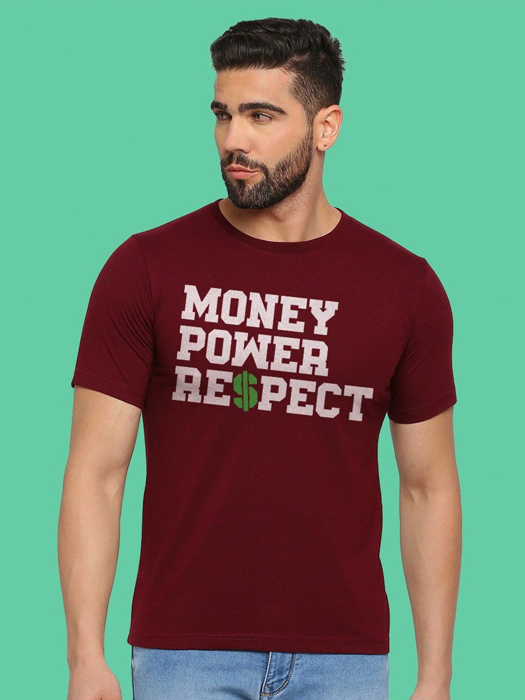 

MOD ECRU Typography Printed Cotton T-shirt, Maroon