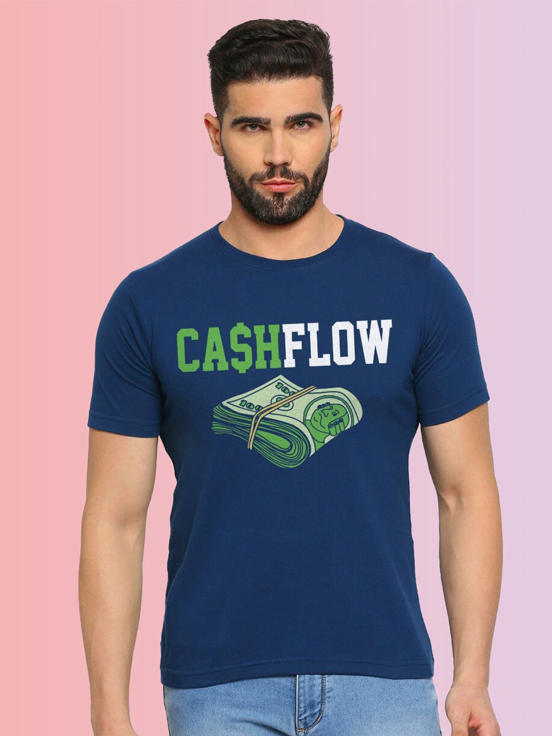 

MOD ECRU Unisex Round Neck Printed Cotton T-shirt, Blue