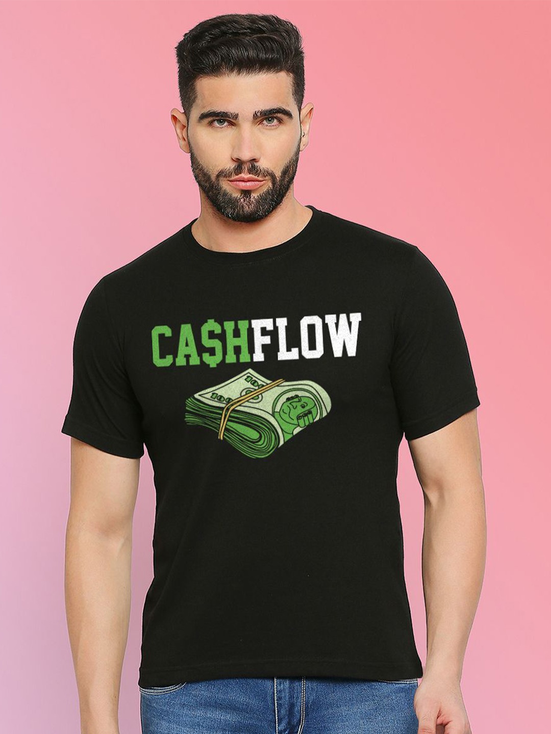 

MOD ECRU Unisex Round Neck Printed Cotton T-shirt, Black