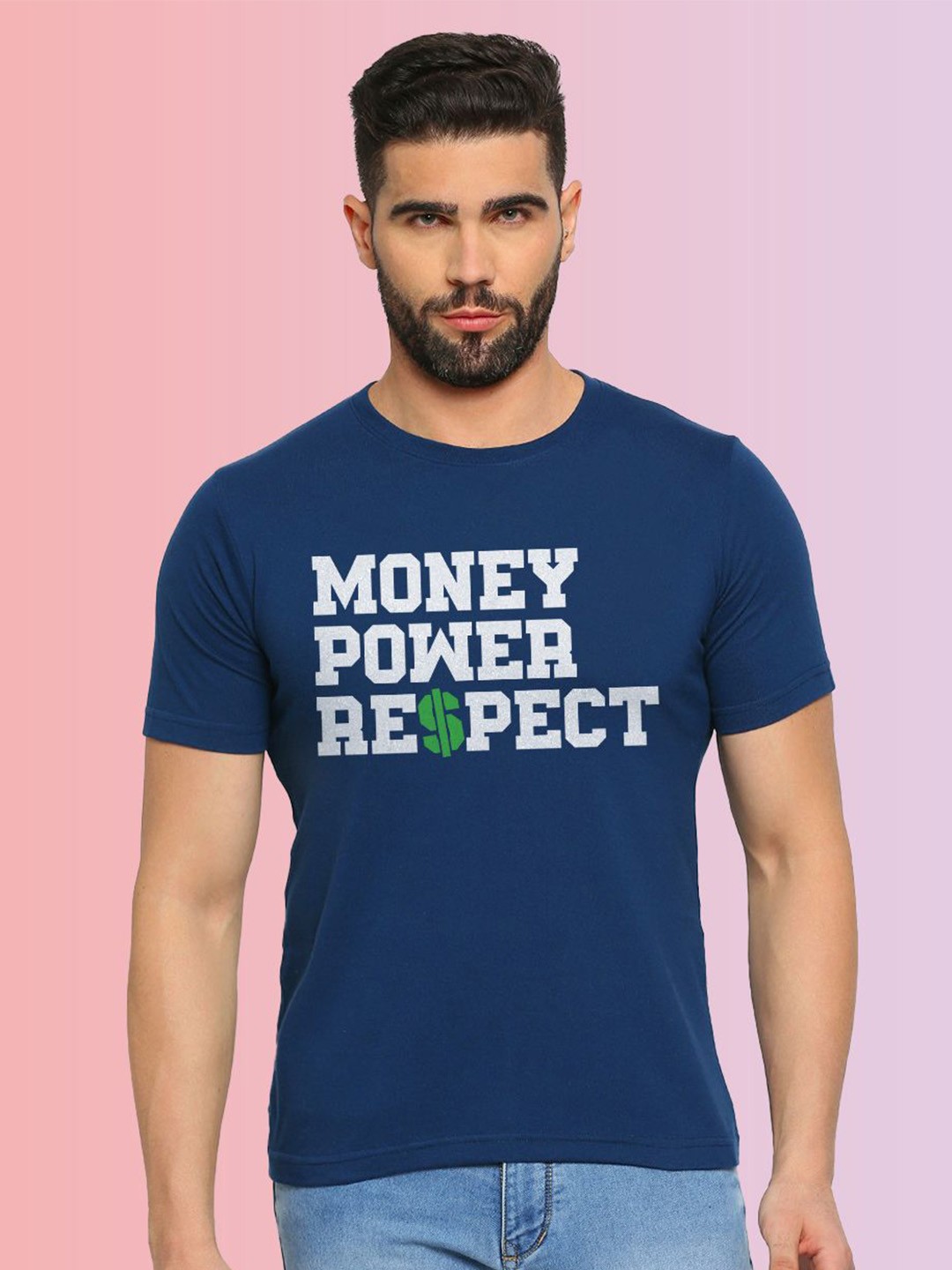 

MOD ECRU Unisex Round Neck Printed Cotton T-shirt, Blue