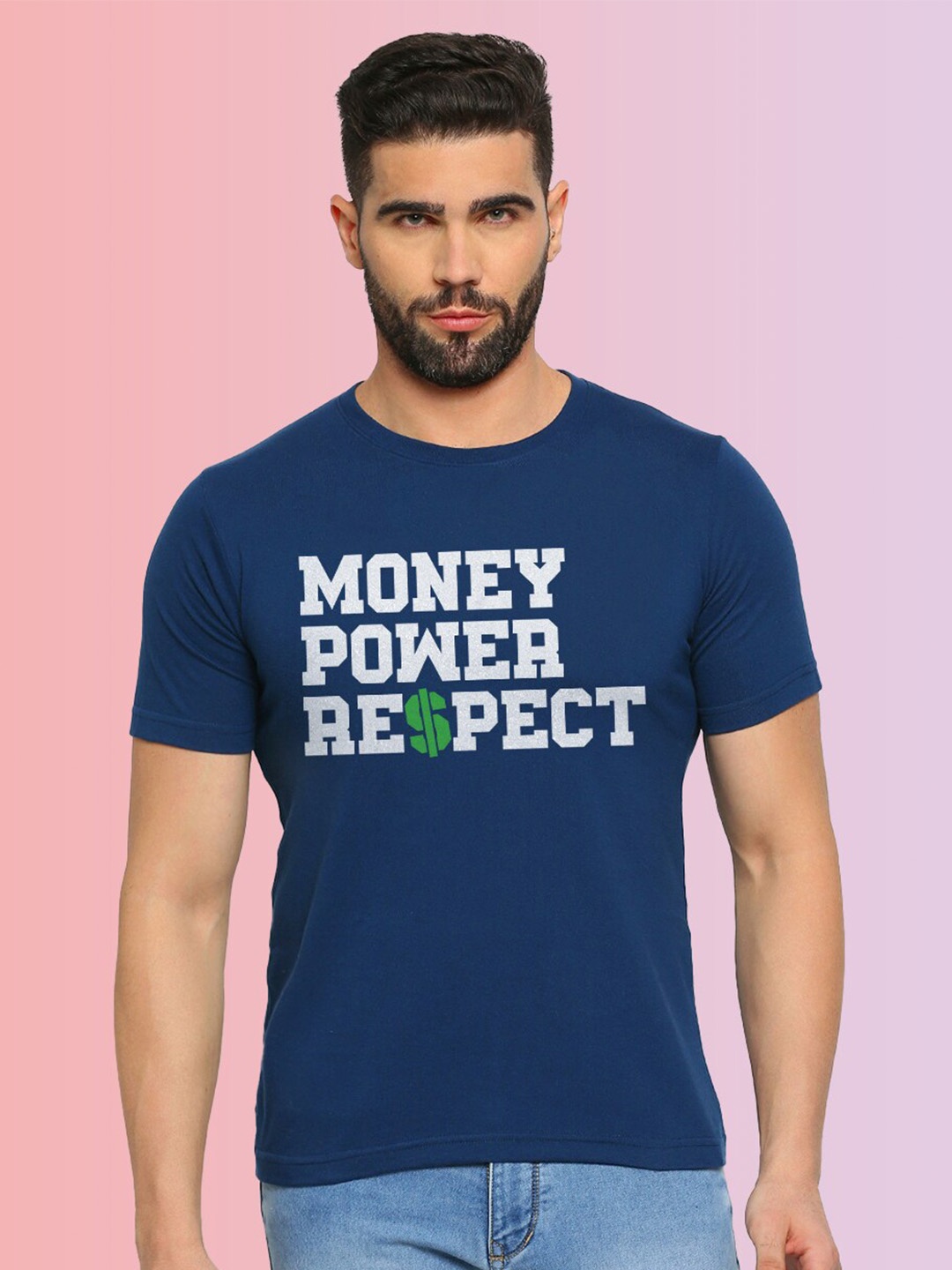 

MOD ECRU Unisex Round Neck Printed Cotton T-shirt, Blue
