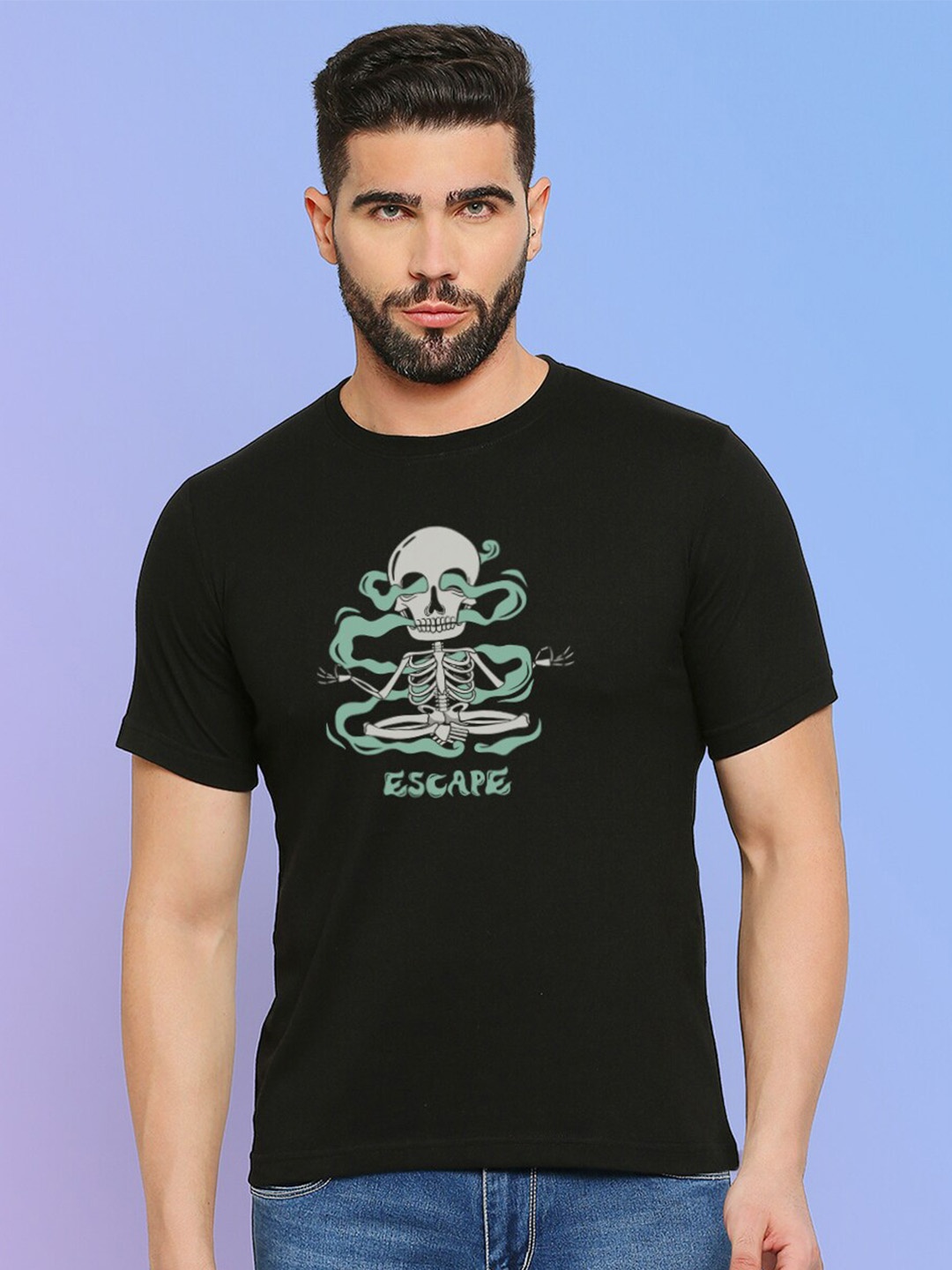 

MOD ECRU Graphic Printed Cotton T-shirt, Black