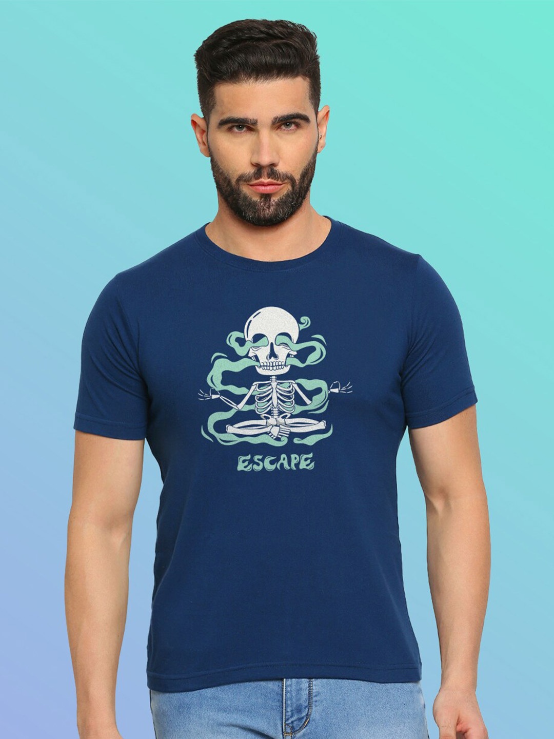 

MOD ECRU Graphic Printed Cotton T-shirt, Blue