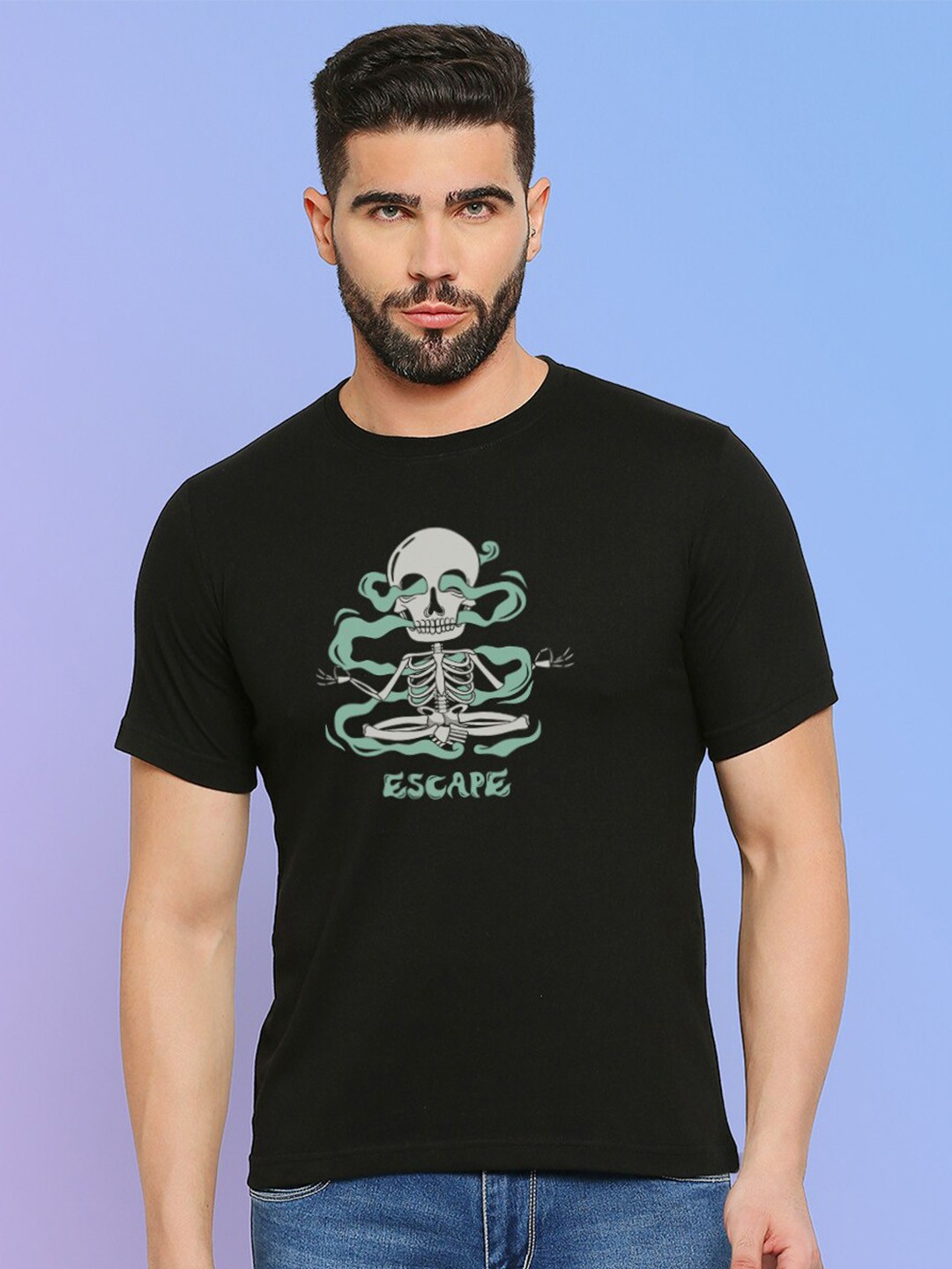 

MOD ECRU Graphic Printed Cotton T-shirt, Black