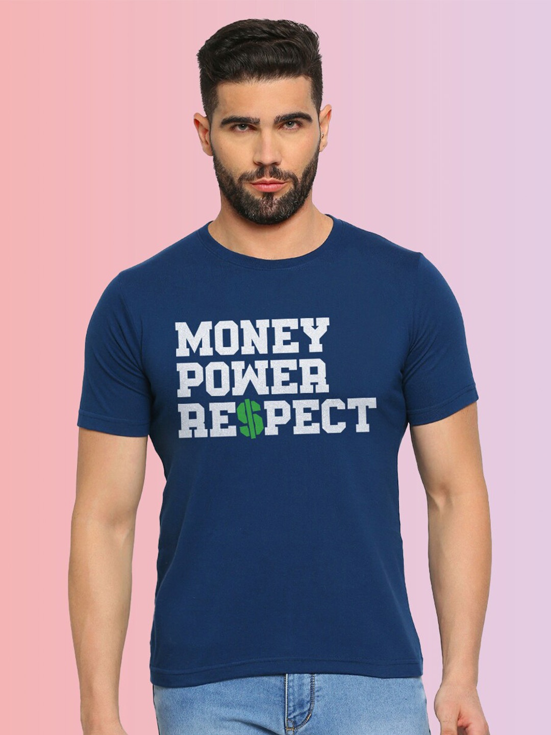 

MOD ECRU Unisex Round Neck Printed Cotton T-shirt, Blue