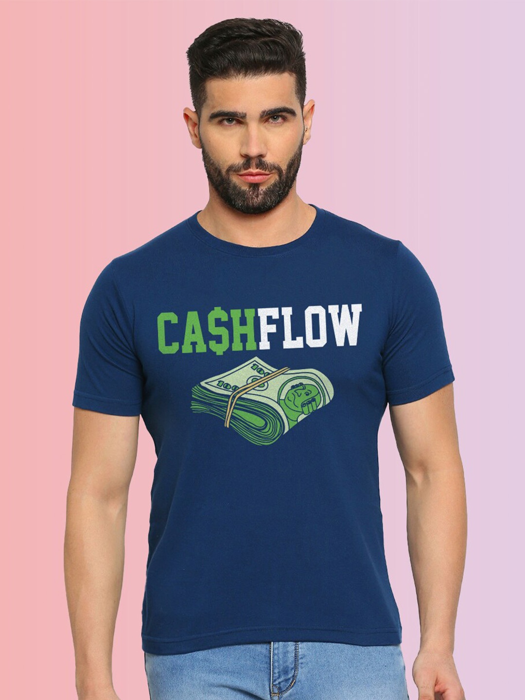 

MOD ECRU Typography Printed Cotton T-shirt, Blue