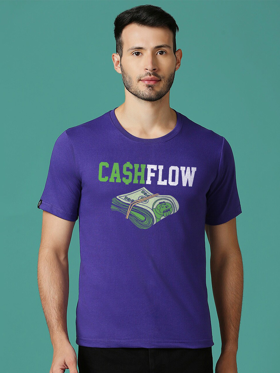 

MOD ECRU Typography Printed Cotton T-shirt, Purple