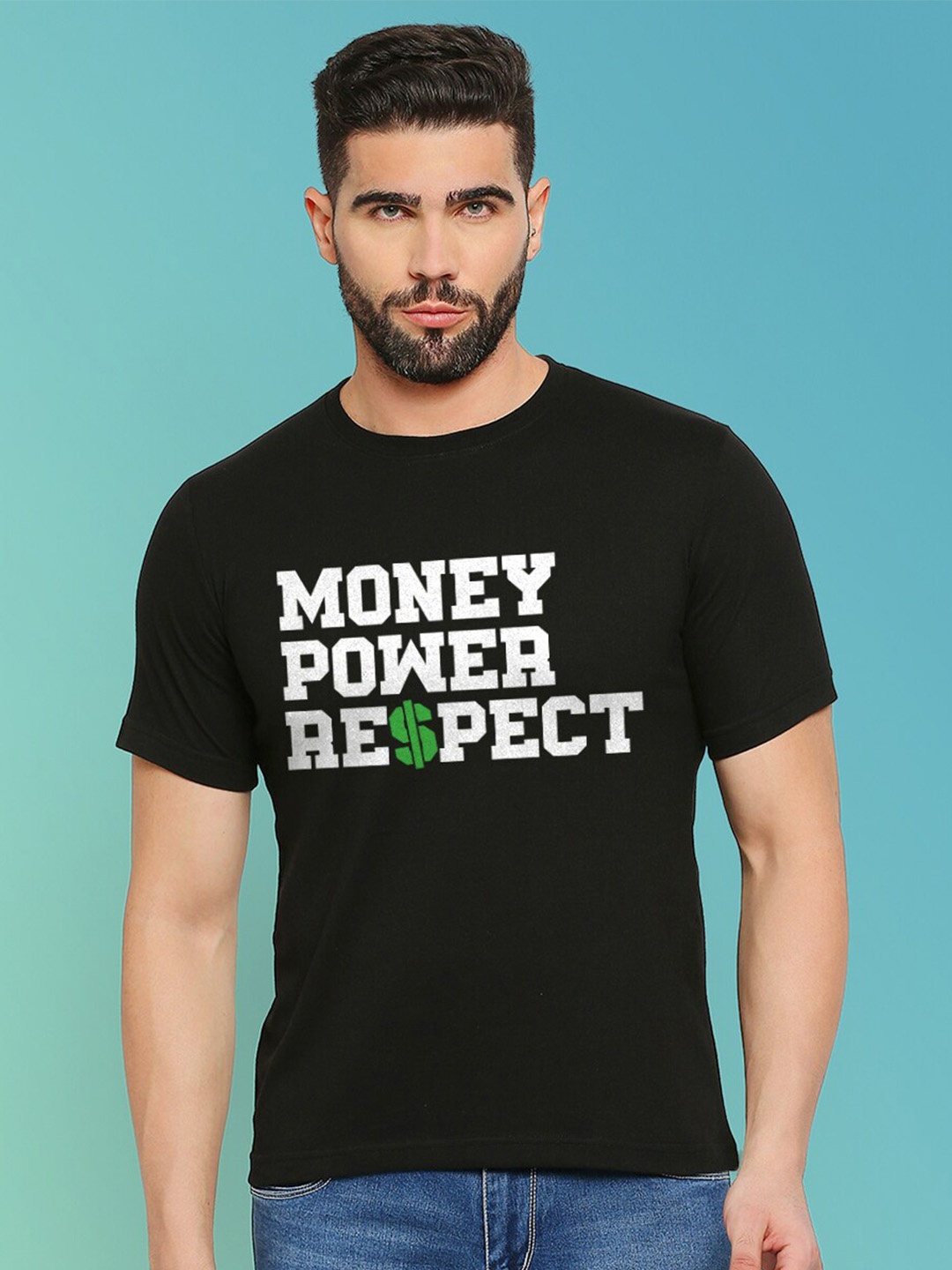 

MOD ECRU Unisex Typography Printed Round Neck Cotton T-shirt, Black
